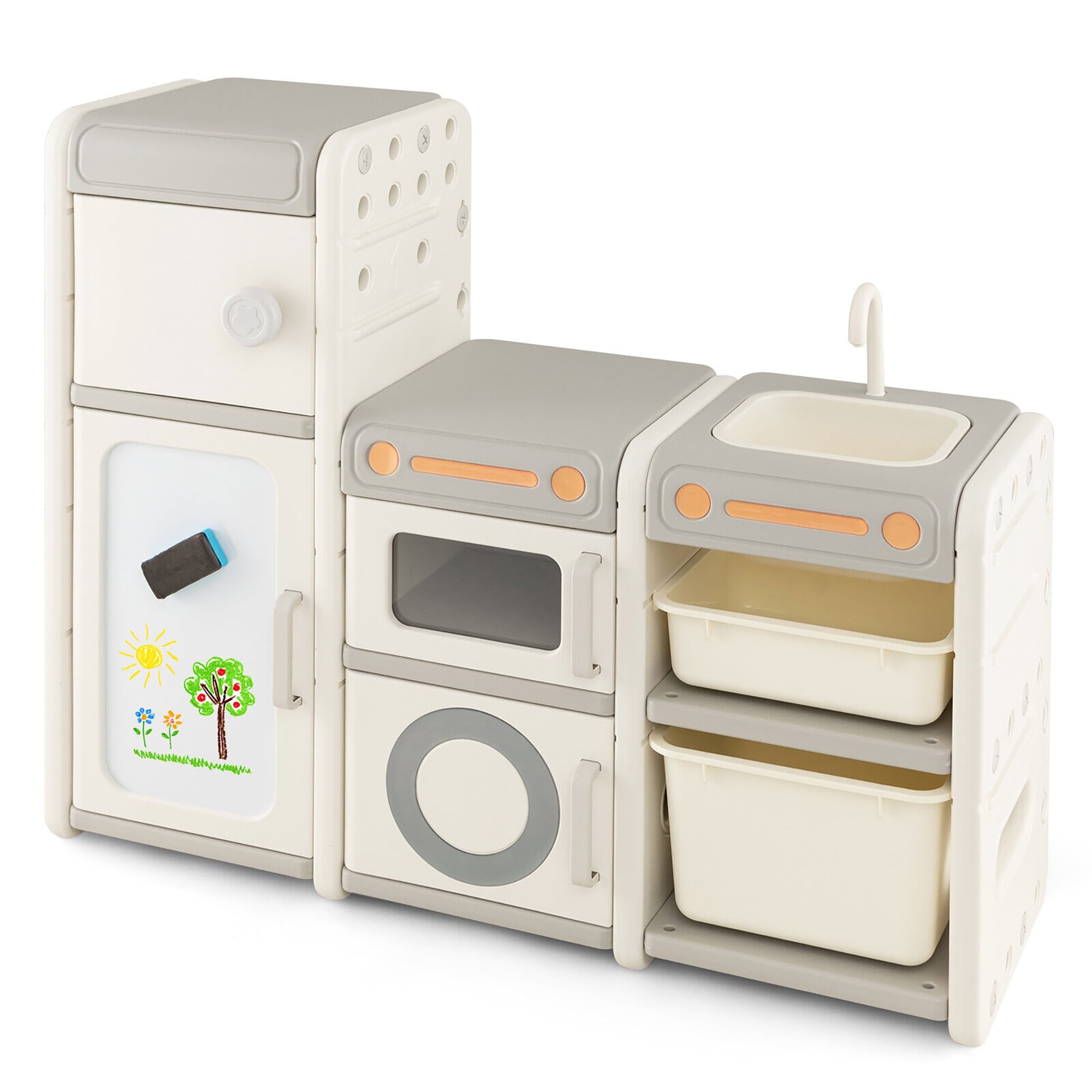 Gymax Kids Toy Storage Organizer Multipurpose Bookshelf w/ Cabinets &