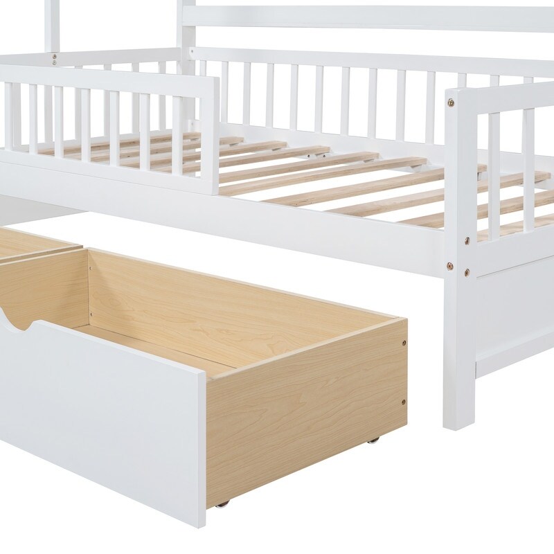Kids Wooden House Shaped Platform Bed with 2 Drawers and Shelf,Twin/Full Size
