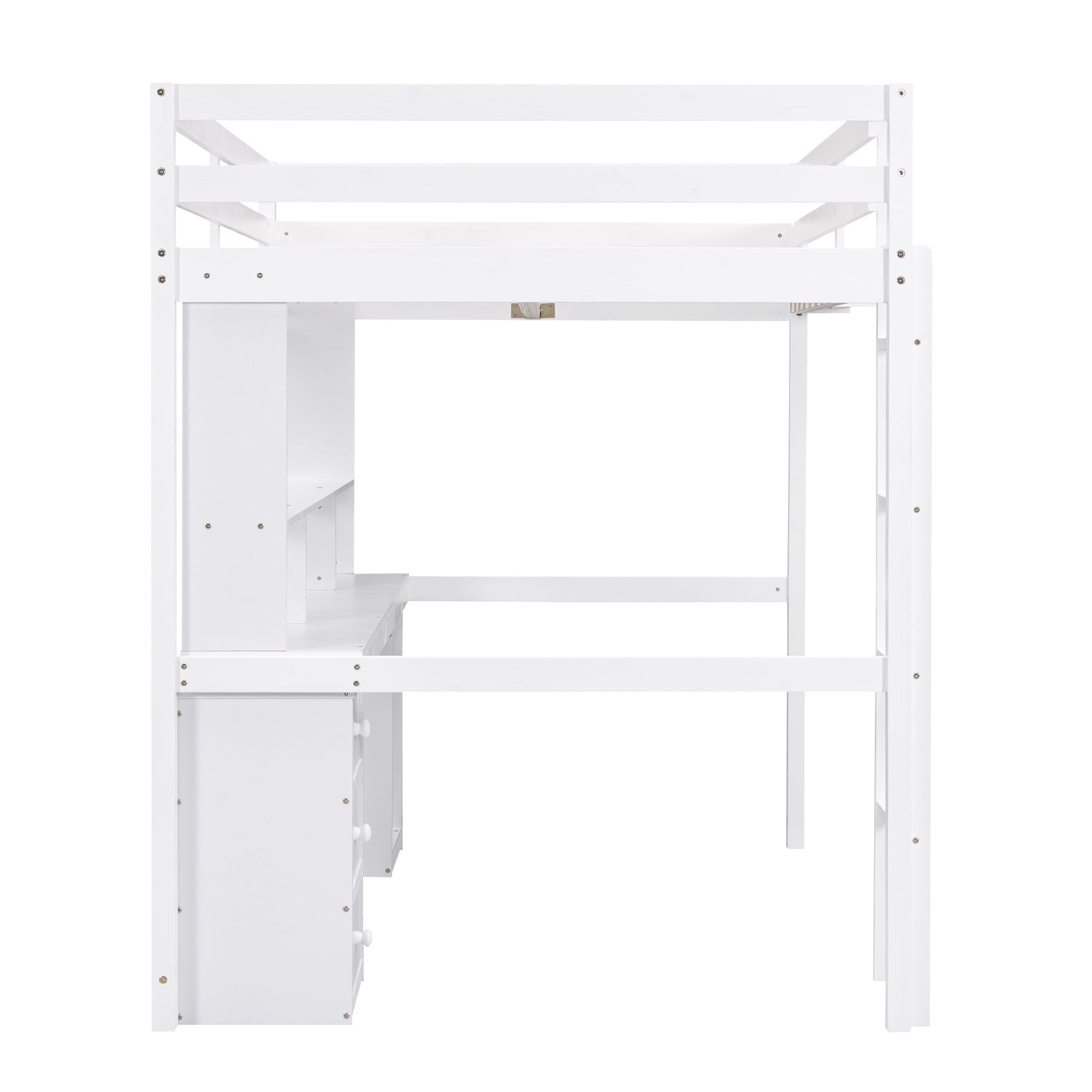 Loft Bed with Multi-storage Desk, LED light and Bedside Tray