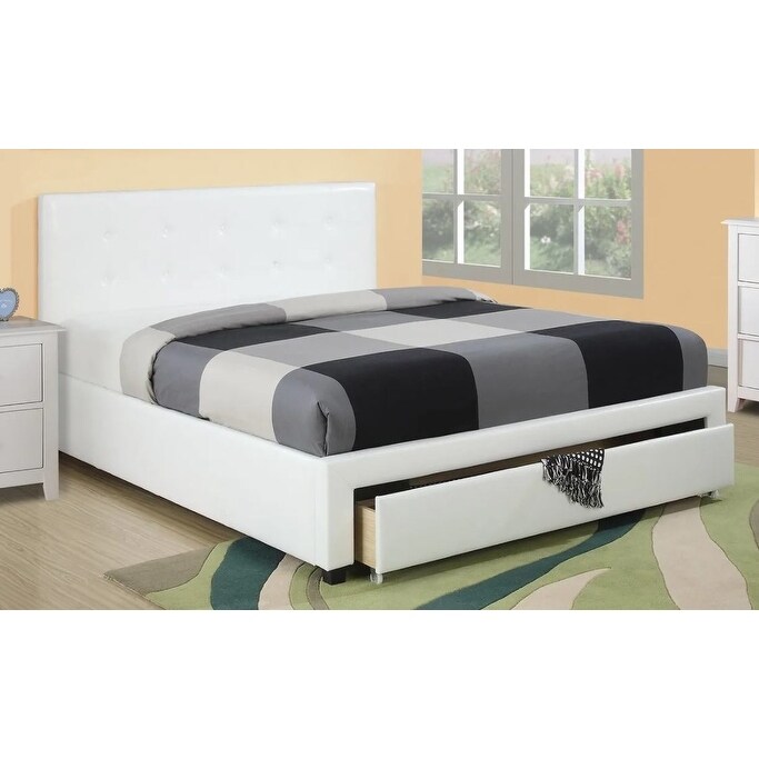 Bedroom Furniture White Storage Under Bed Full Size bed Faux Leather upholstered