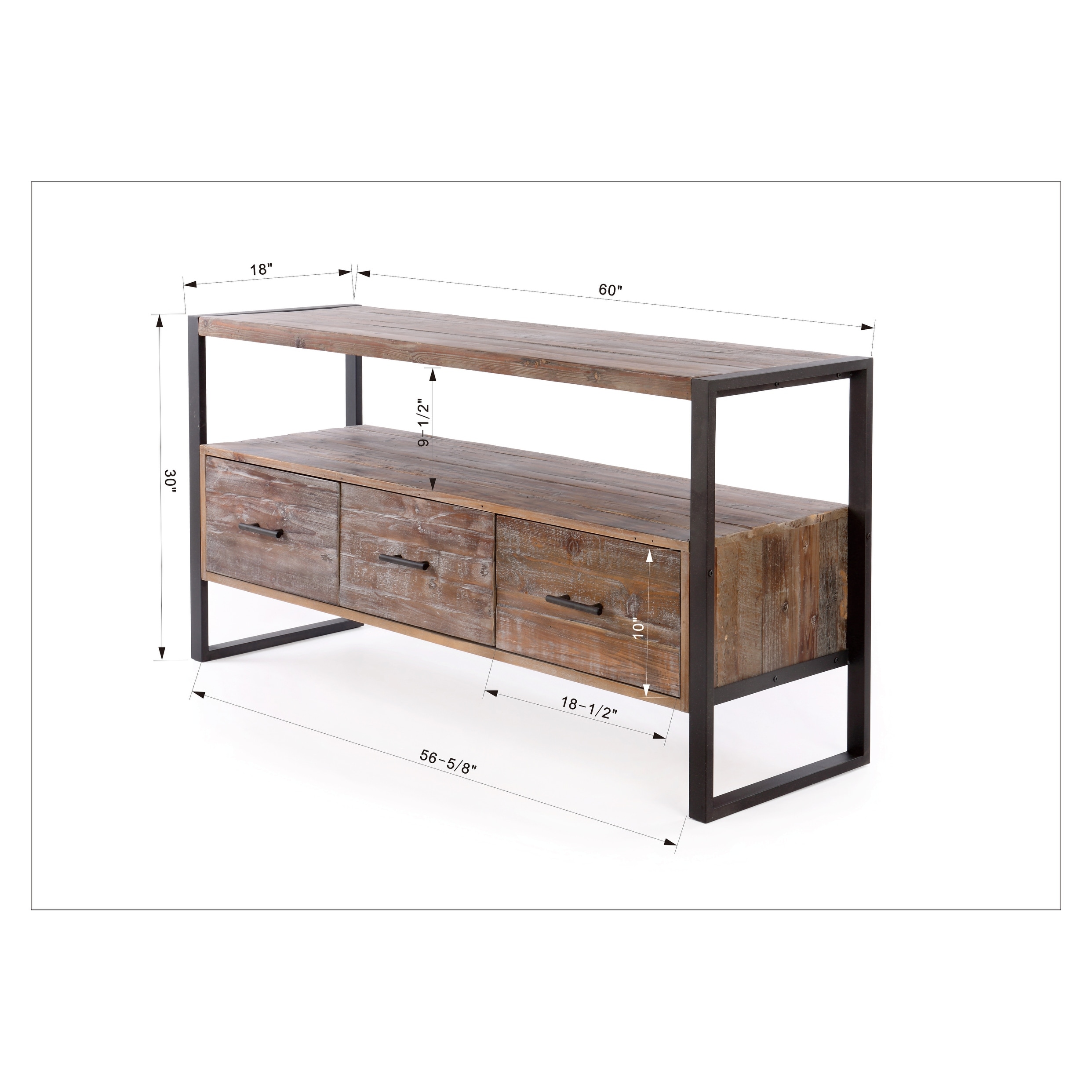 Modern high quality 60 inch Reclaimed wood Media TV Console table with 3 Drarwer, Open Shelf, Antique finish