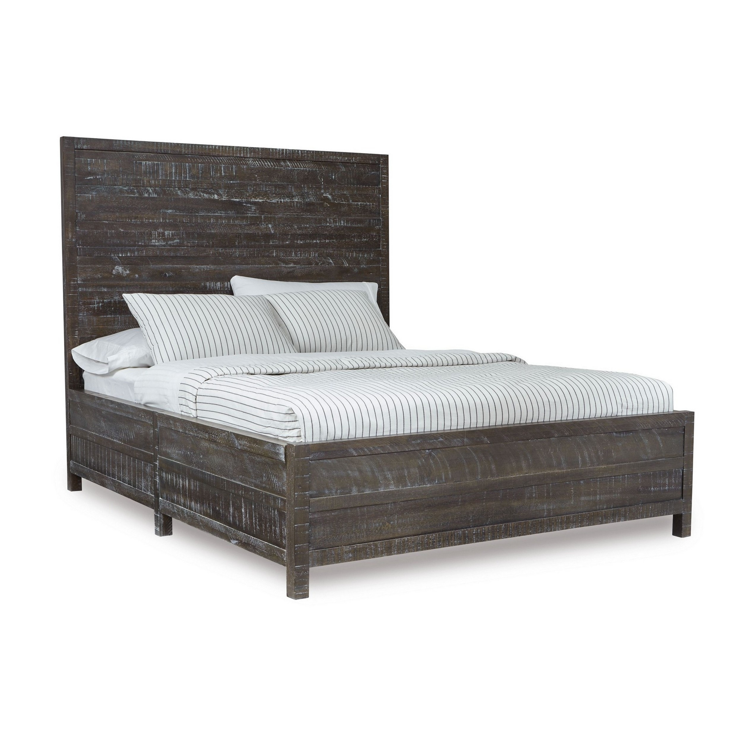 Cas California King Bed, Rustic Rough Hewn Solid Wood Planks, Dark Gray
