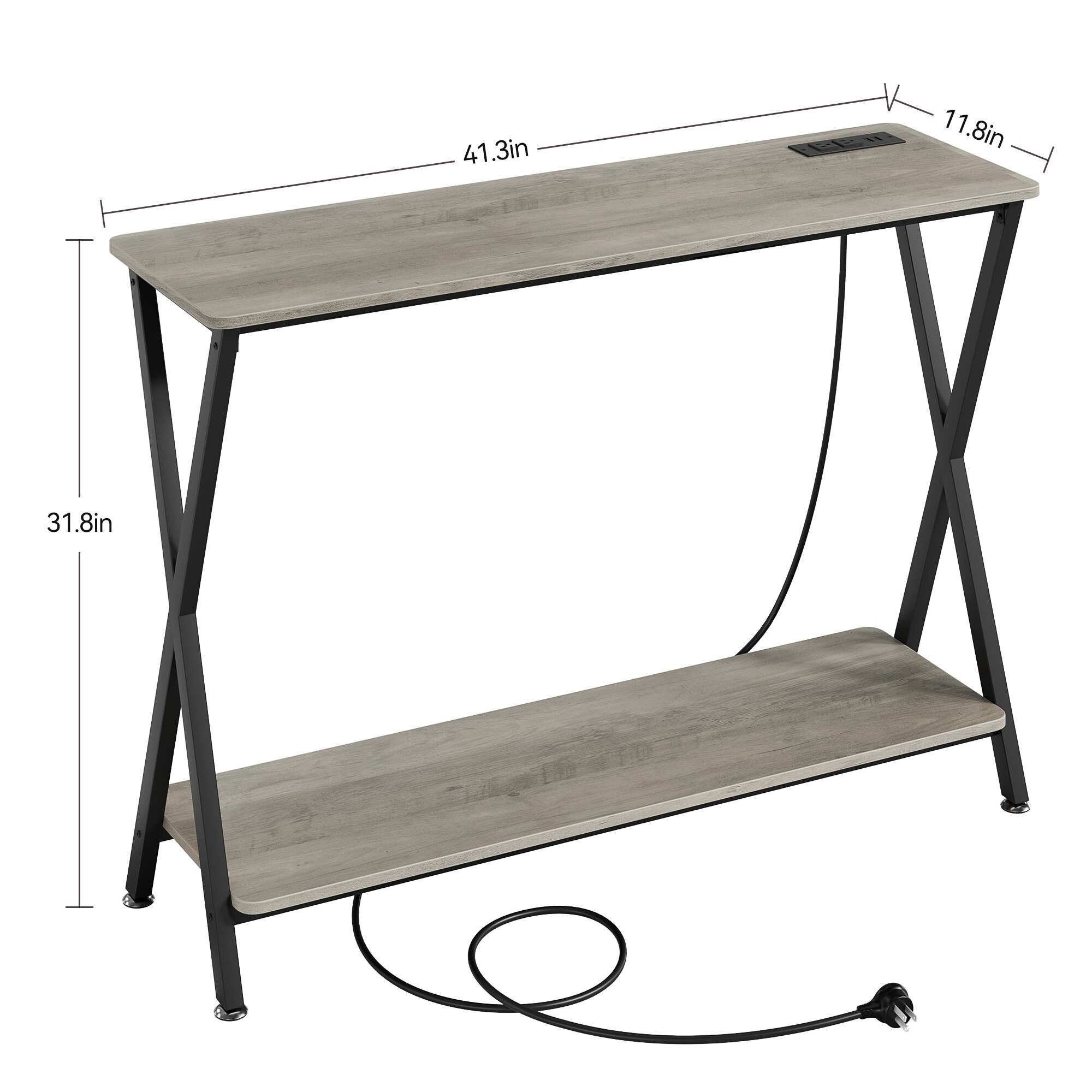 41.3" Farmhouse Console Table with Outlet Shelf and Metal Frame - 11.8"D x 41.3"W x 31.8"H