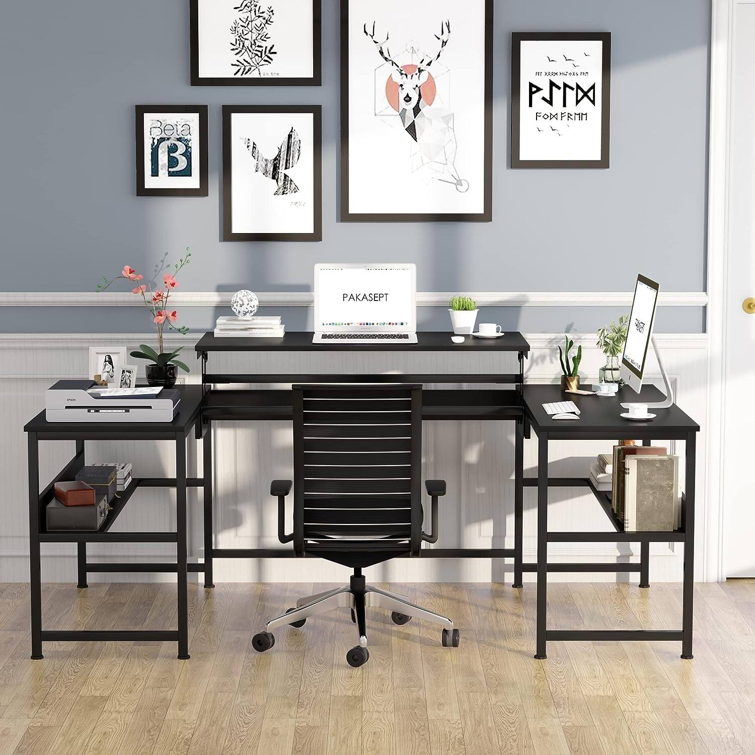 PAKASEPT U- Shaped Desk with Lift Top Sit to Stand L Shaped Computer Desk