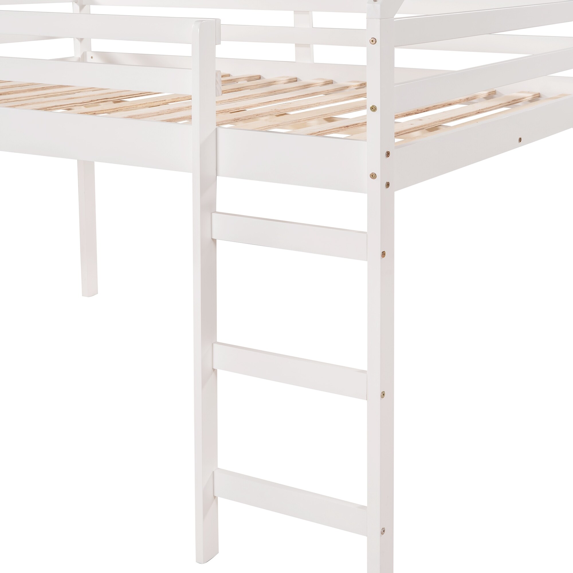 Full Wooden Kids House Loft Bed with Slide, Ladder & Safety Guardrails