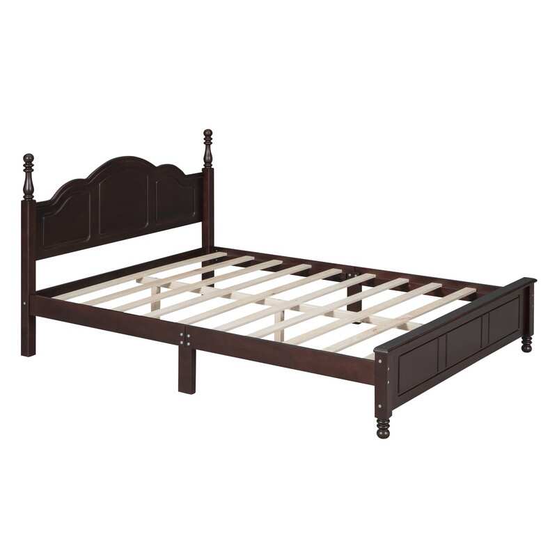 Retro Style Queen Size Platform Bed Frame with Wooden Slat Support
