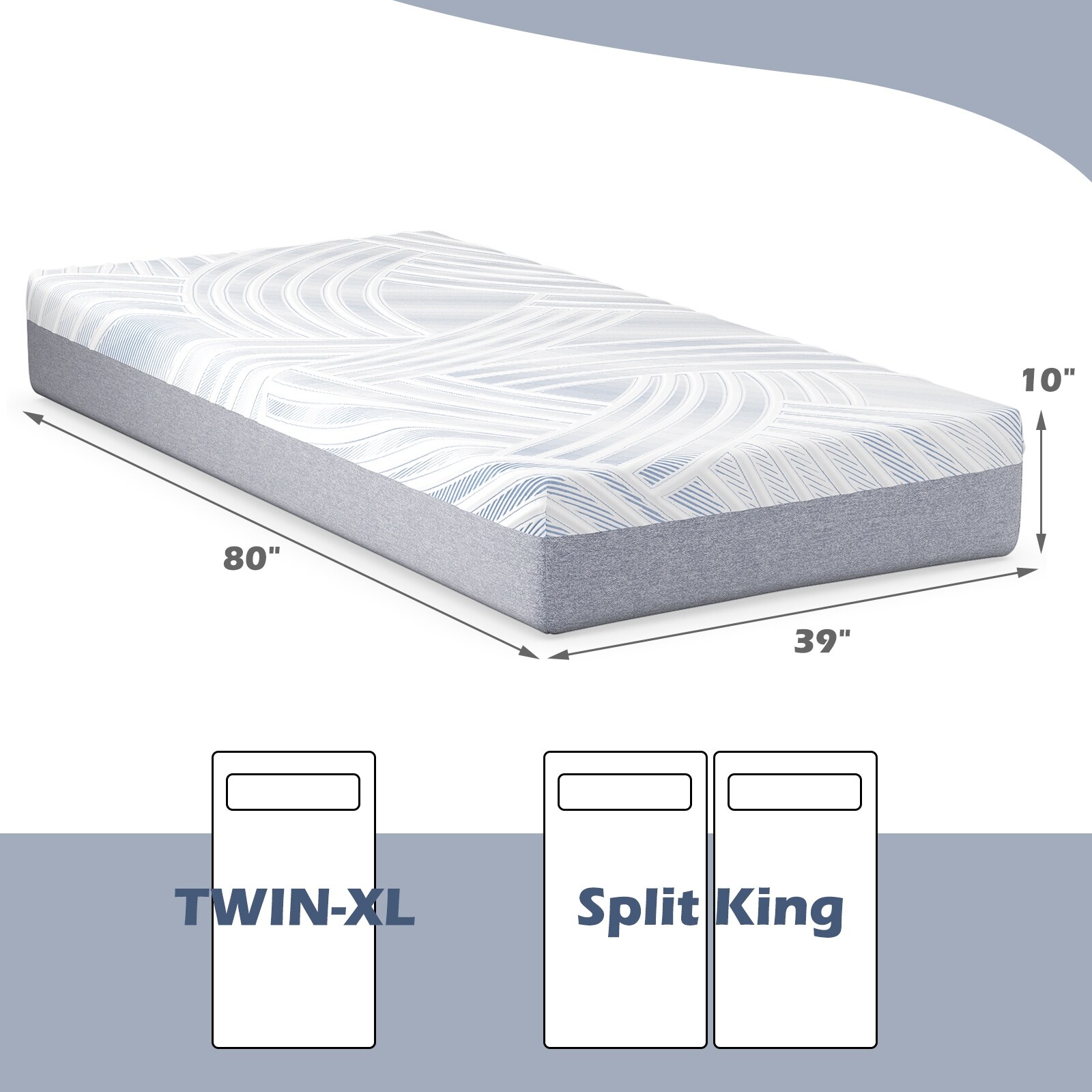 Twin XL Cooling Adjustable Bed Memory Foam Mattress-10 inches