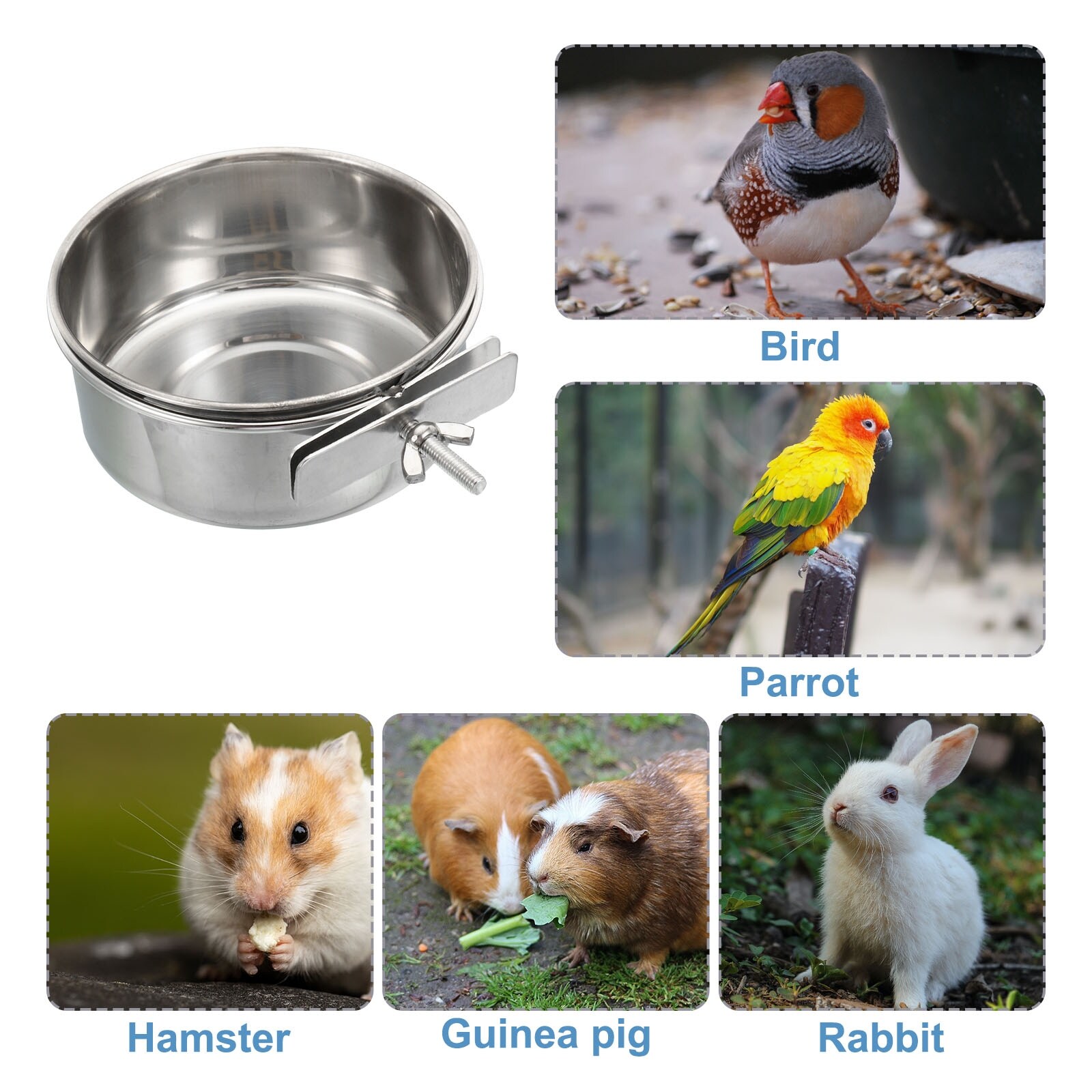 Bird Feeding Dish Cup Stainless Steel 12cm Parrot Cage Feeder Water Bowl