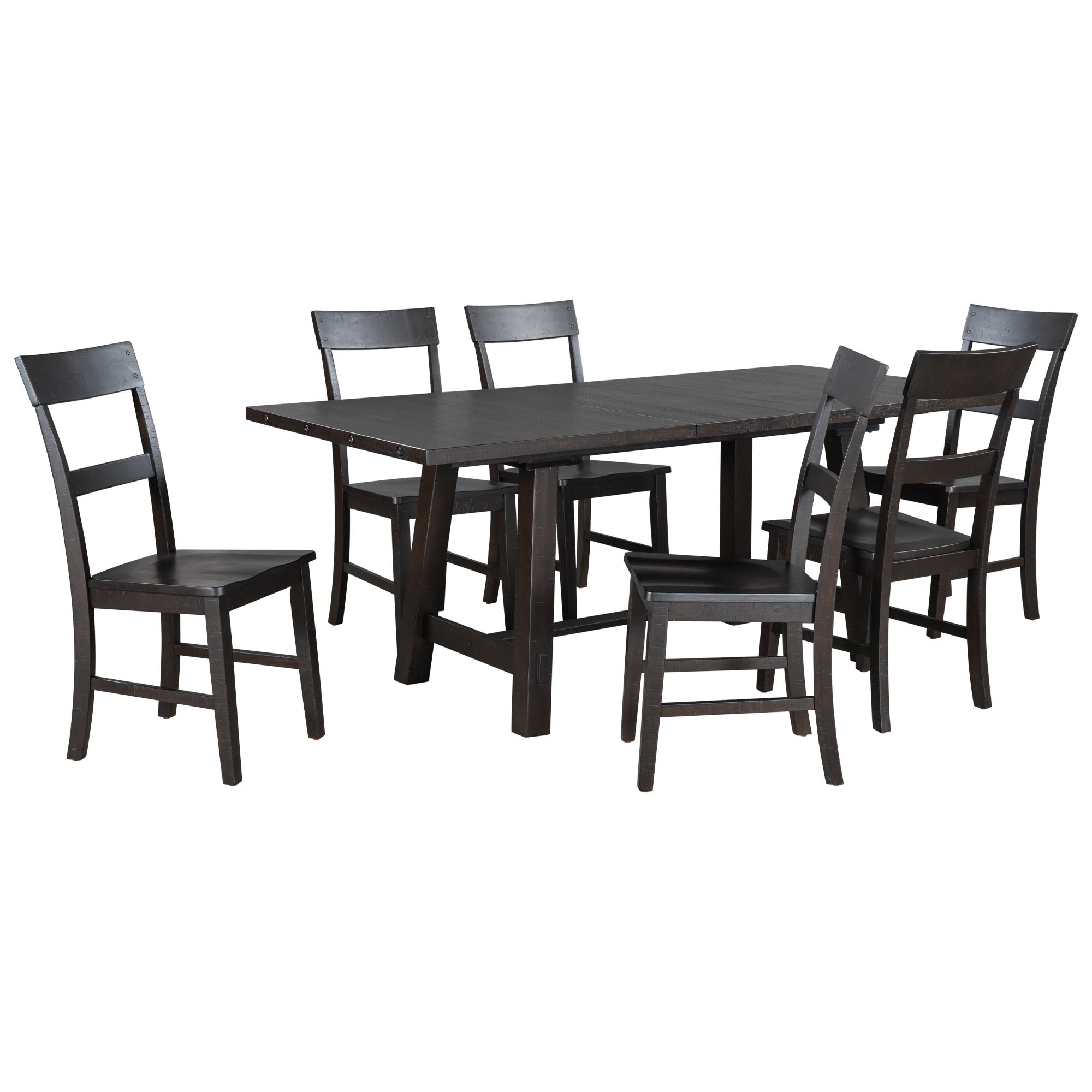 7-Piece Dining Table Set Bistro Set with Extendable Table, Wooden Table and Chairs Set with 18" Leaf and 6 Curved Back Chairs