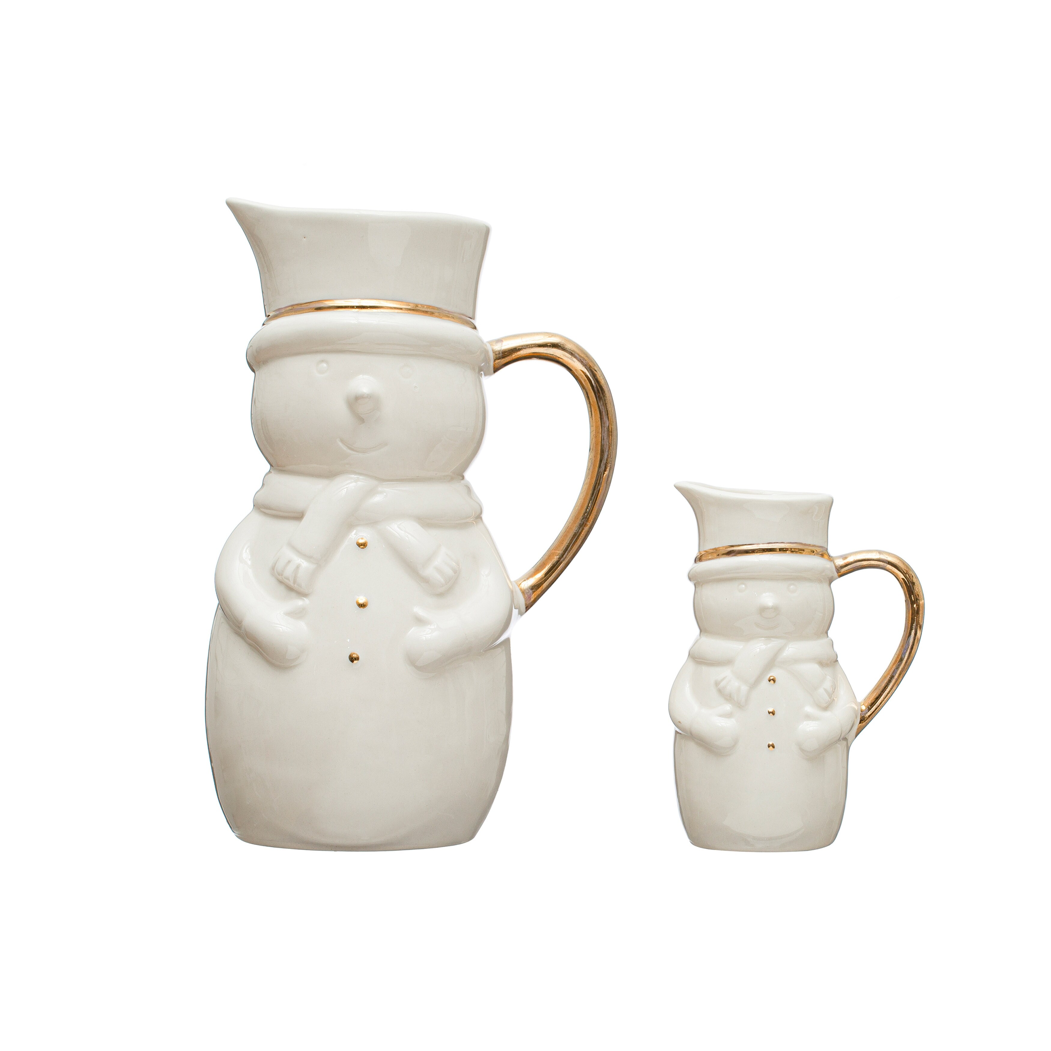 Stoneware Snowman Pitcher with Electroplating - 5.9"L x 4.0"W x 8.9"H