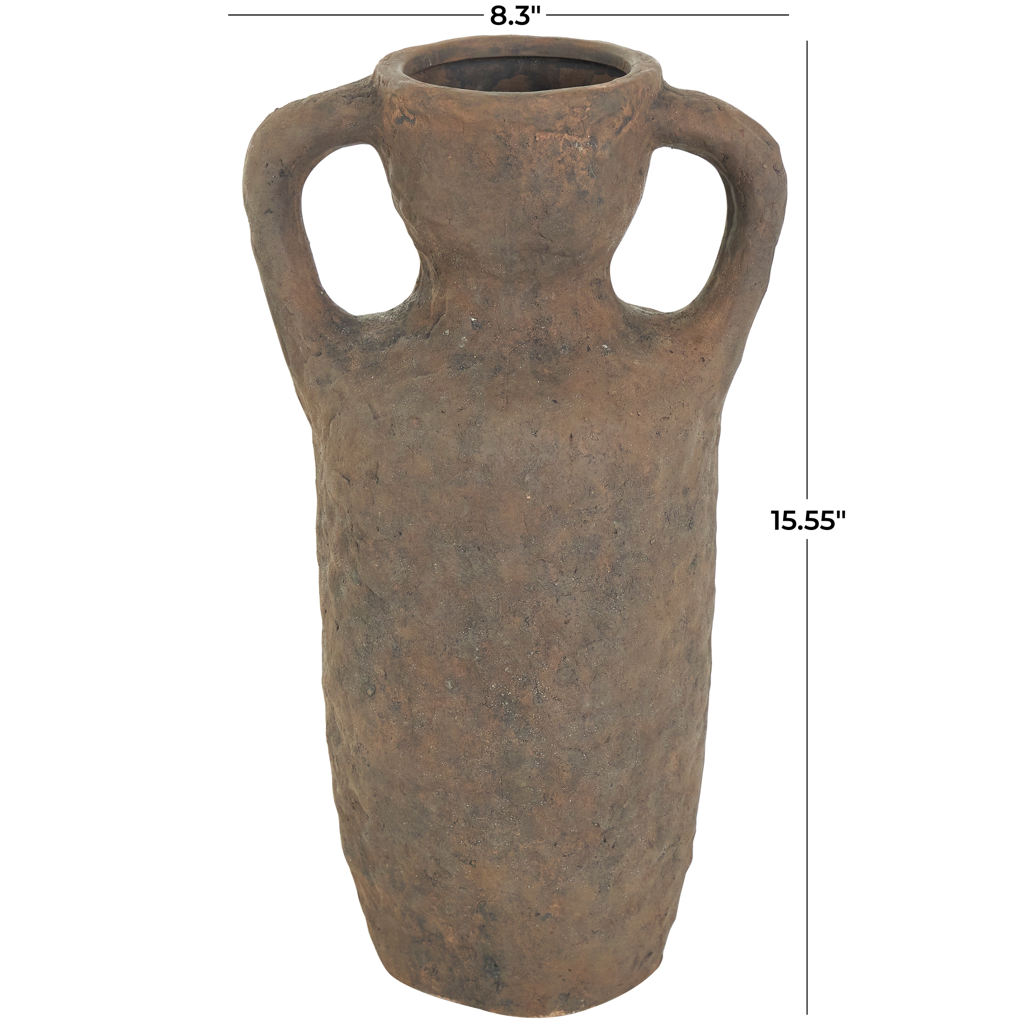 Dark Brown Ceramic Handmade Textured Vase with Two Wide Handles