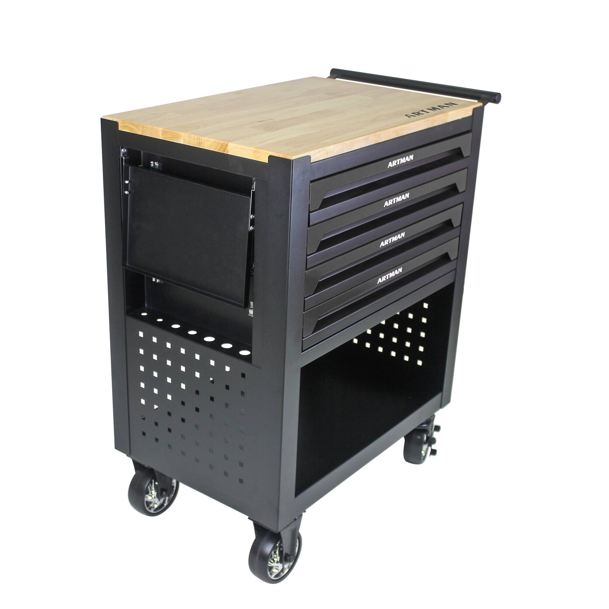 4 Drawers Multifuctional Tool Cart With Wheels And Wooden Top