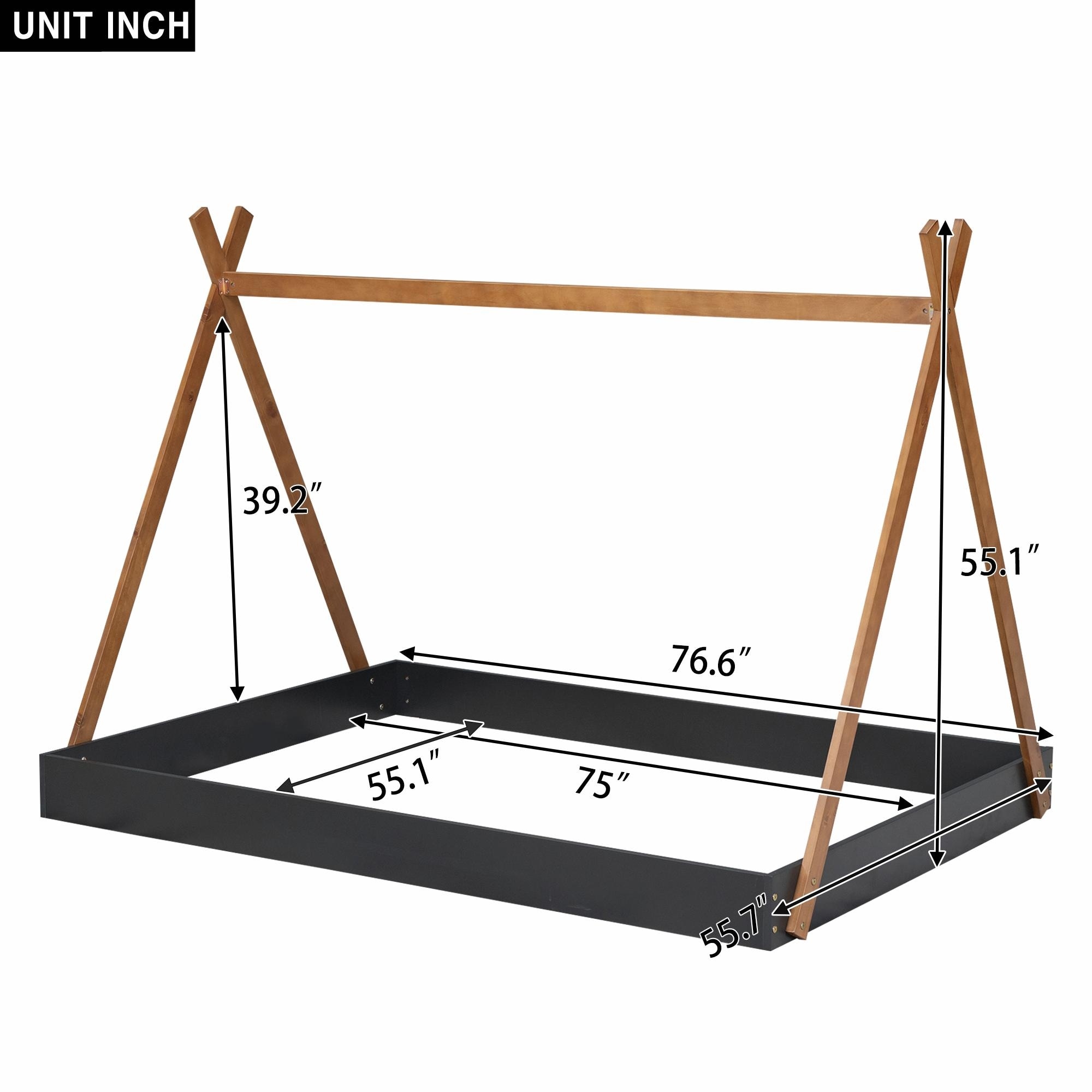 Full Size Tent Floor Bed with Triangle Structure