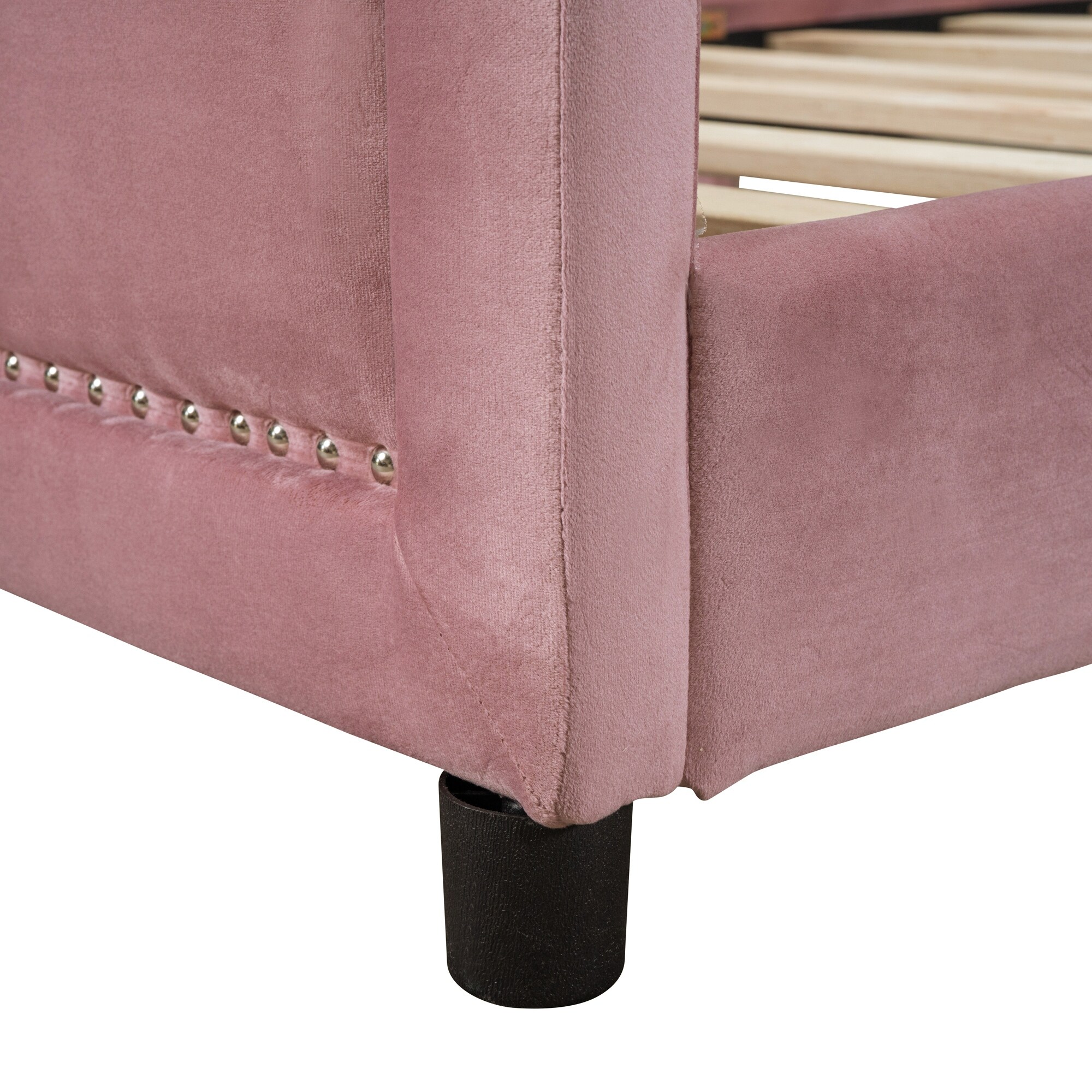 Pink Twin Size Upholstered Daybed Velvet Sofa Bed with Headboard