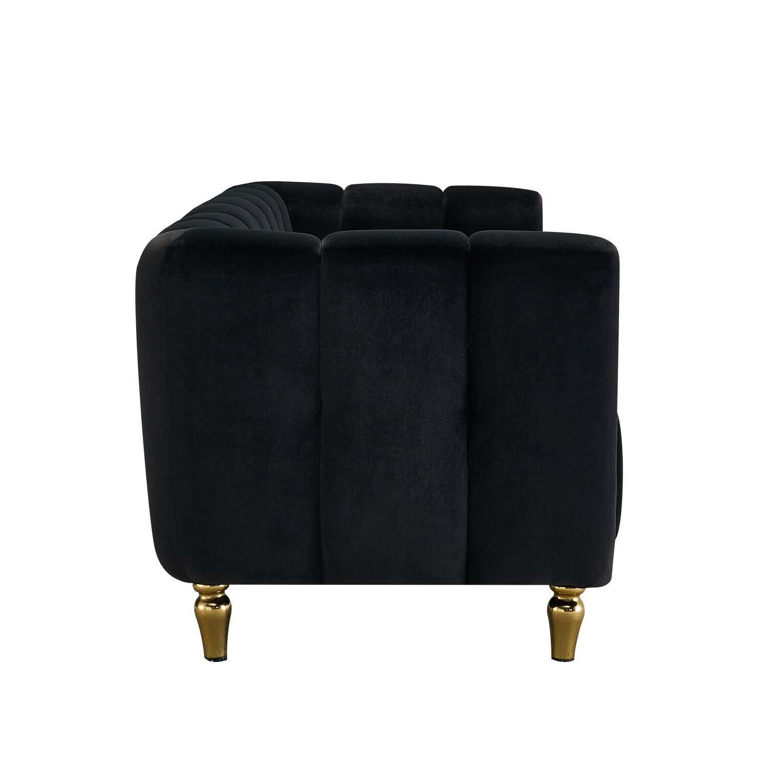 83.07 inch Velvet Upholstered Loveseats Tufted Back Sectional Sofa Round Arms Sofa Recliner with Wooden Frame for Livingroom
