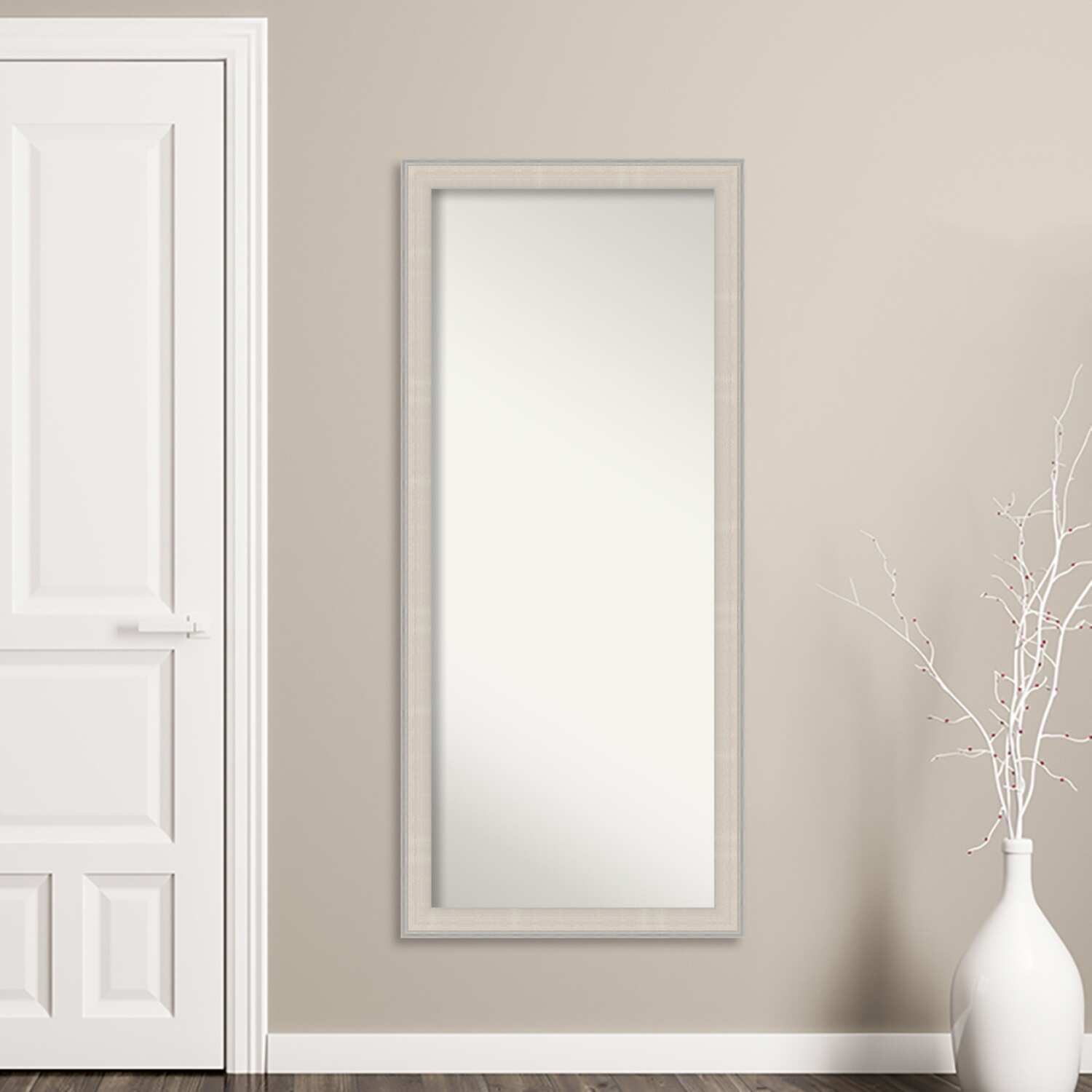 Cottage White Silver Non-Beveled Wood Framed Full-Length Floor Leaner Mirror - Cottage White Silver - Glass Size 24x60