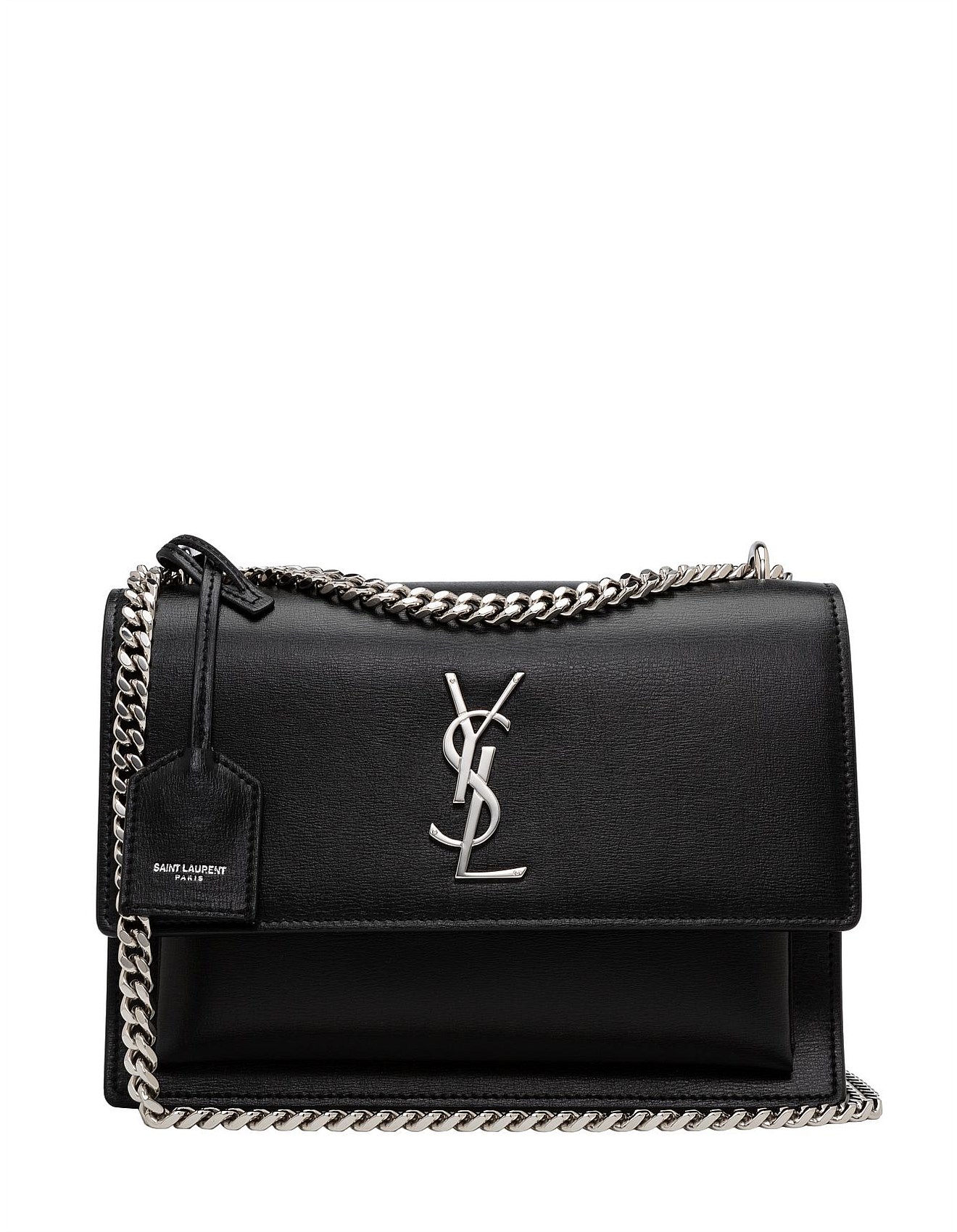 Saint Laurent SUNSET CHAIN BLACK MONOGRAM LEATHER SHOULDER BAG