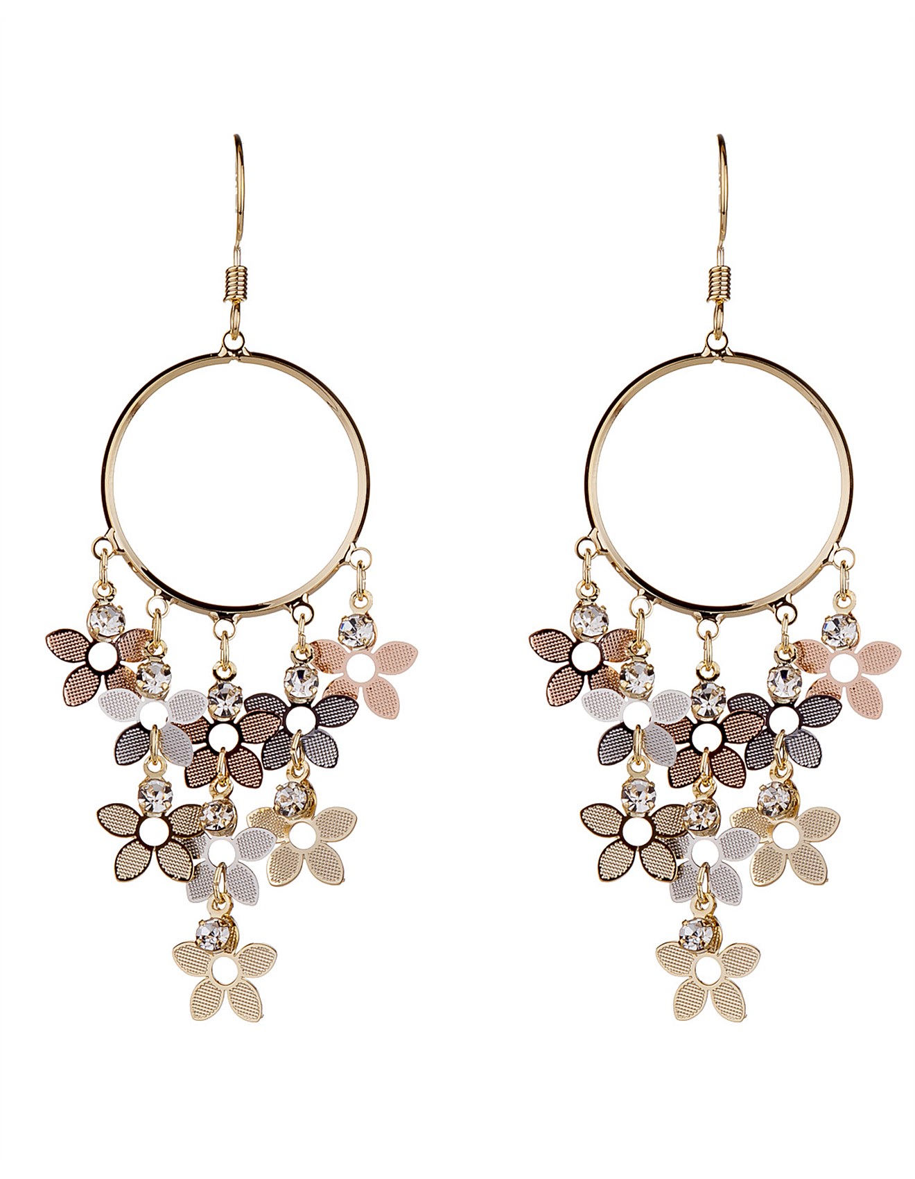 The Two Mrs Grenvilles HOOP DROP WITH FLOWERS EARRINGS