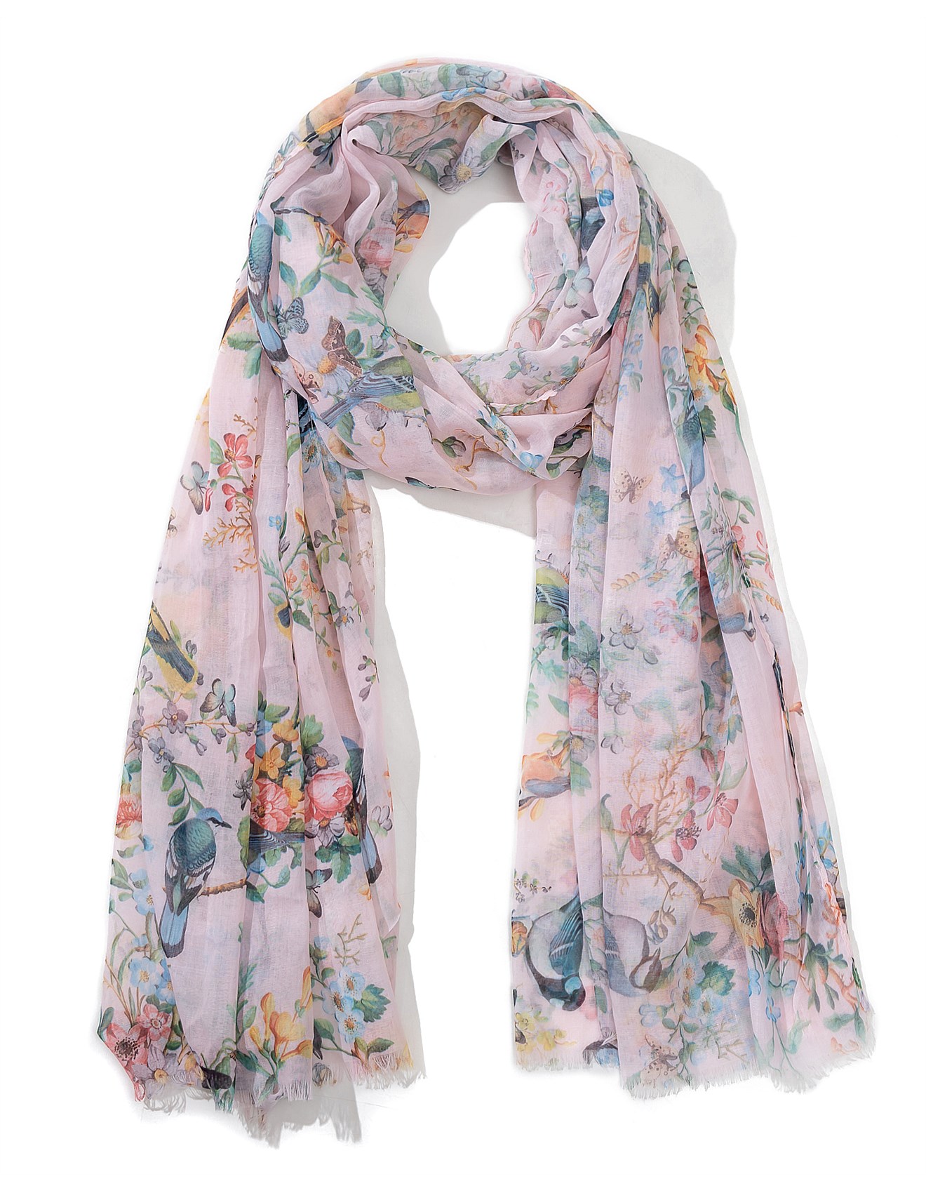 Gregory Ladner Blush Bird/Floral Print Scarf