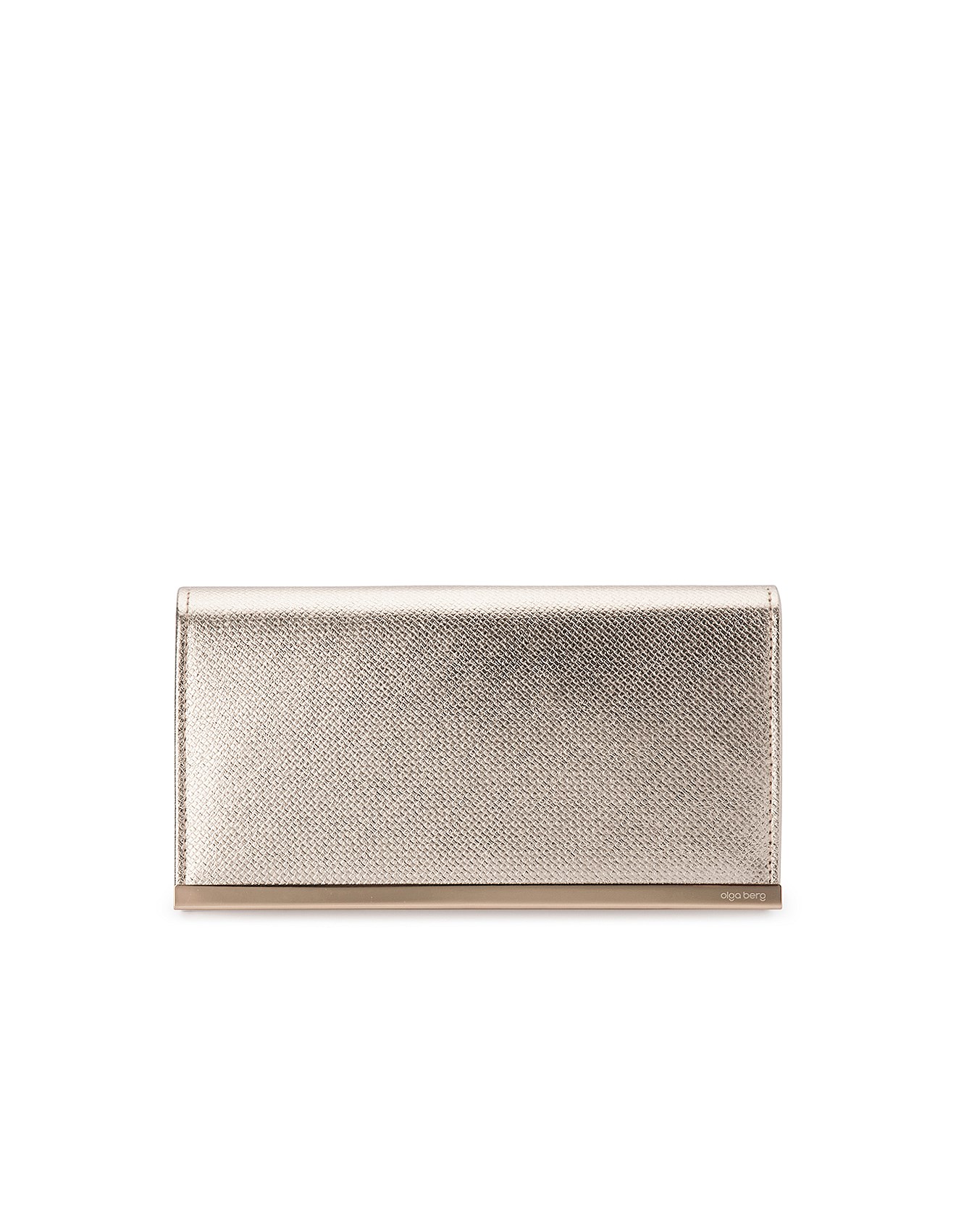 Olga Berg Maddie Metallic Gold Embossed Foldover Clutch