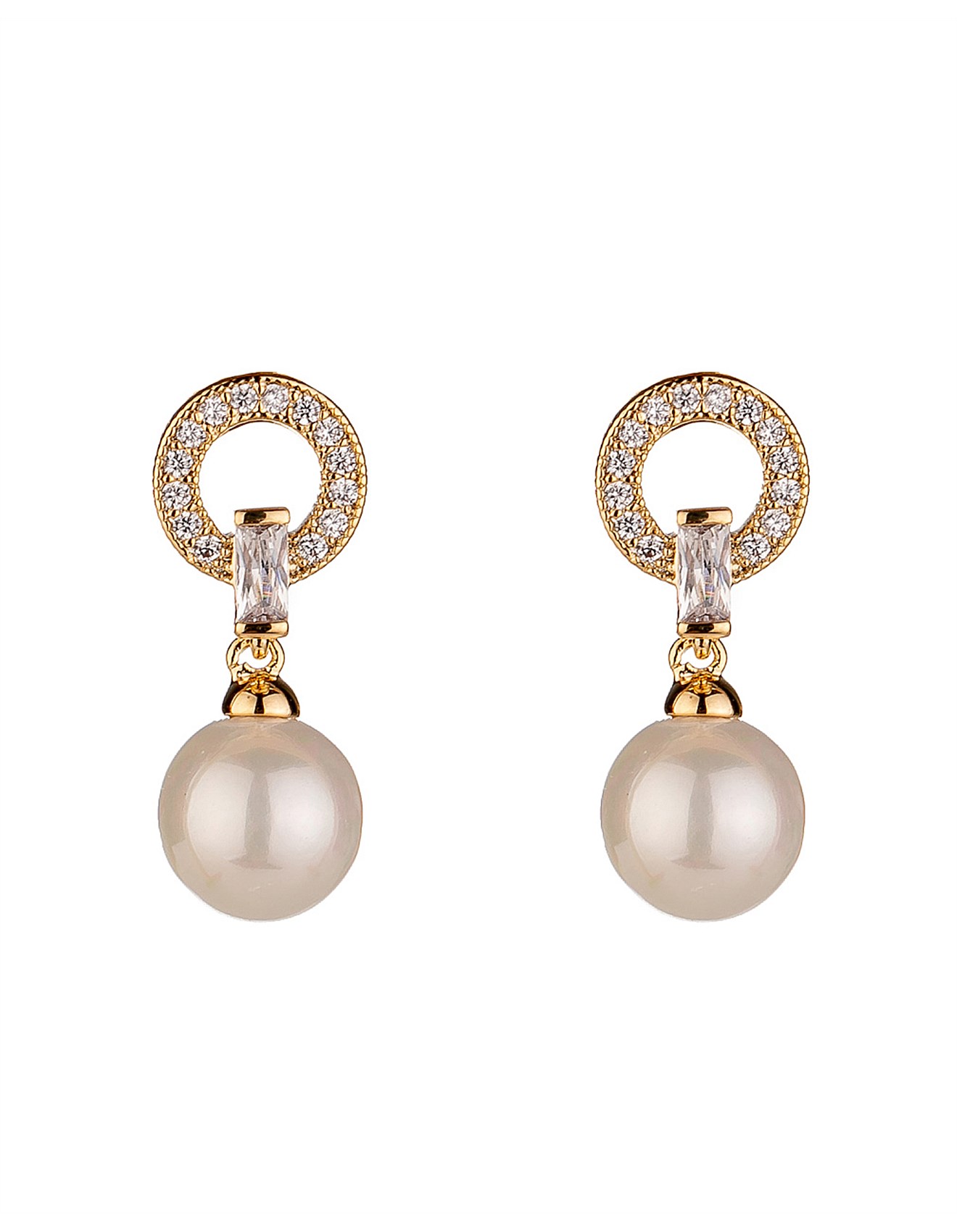 Gregory Ladner CZ CIRCLE PEARL DROP GOLD EARRINGS