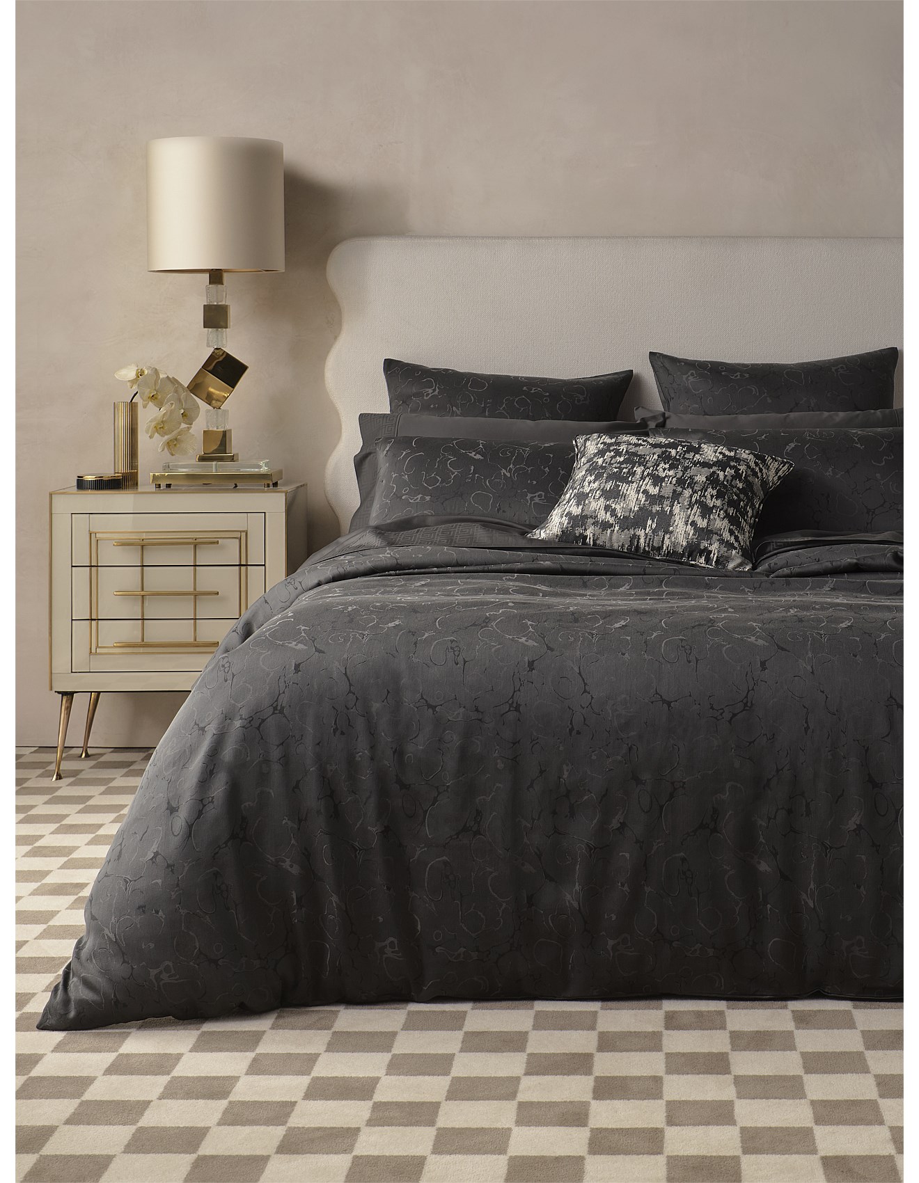 Greg Natale JACQUARD QUEEN BED QUILT COVER SET BLACK