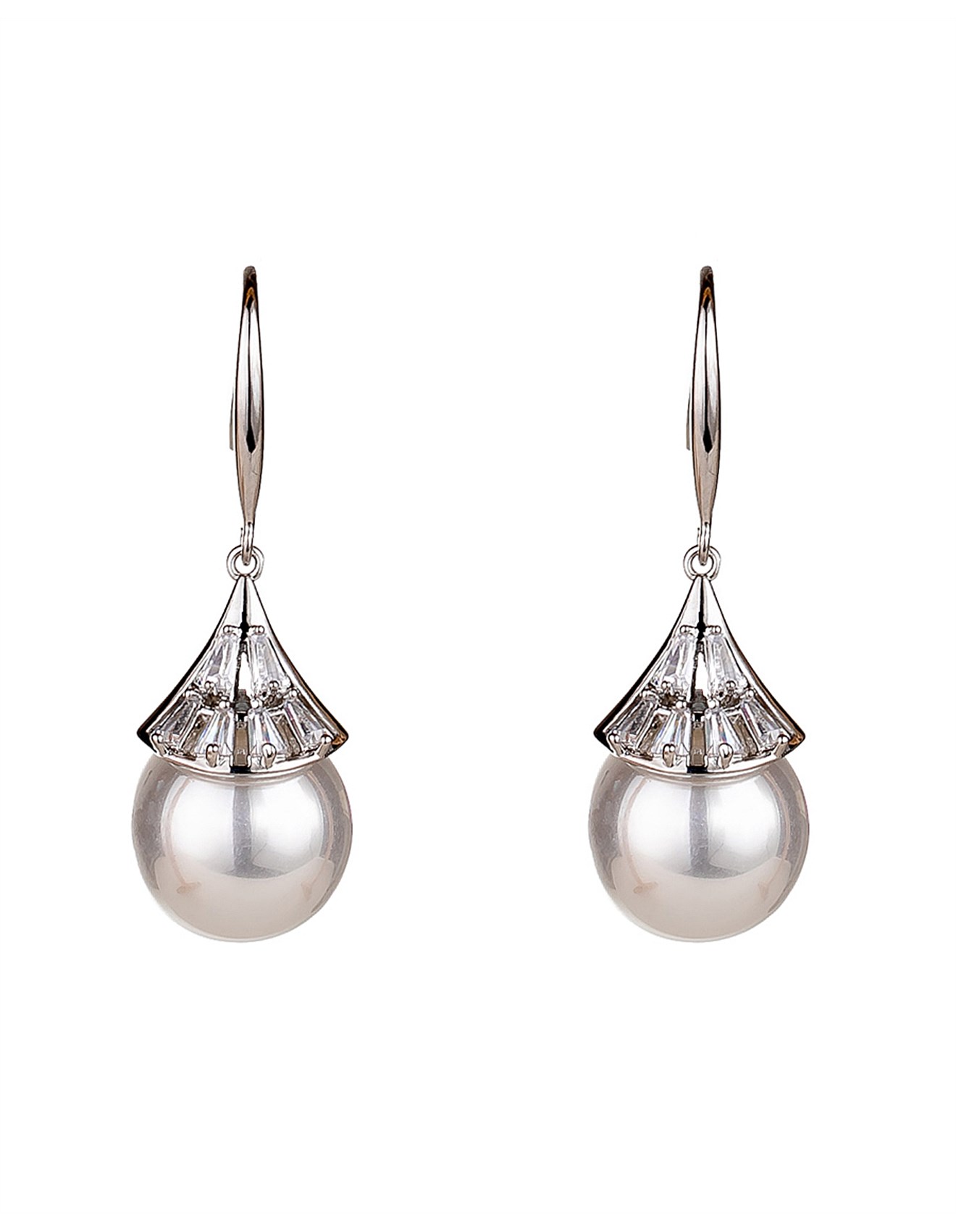 The Two Mrs Grenvilles PEARL DROP CZ BAGUETTE EARRINGS