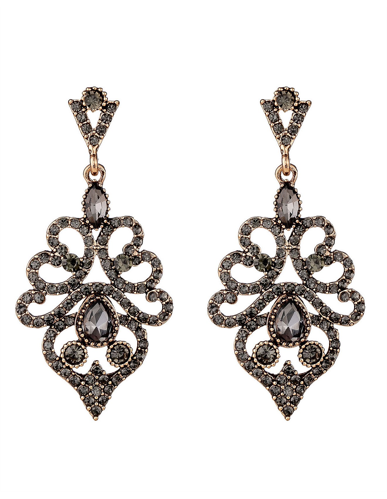 The Two Mrs Grenvilles FILIGREE CRYSTAL DROP EARRINGS