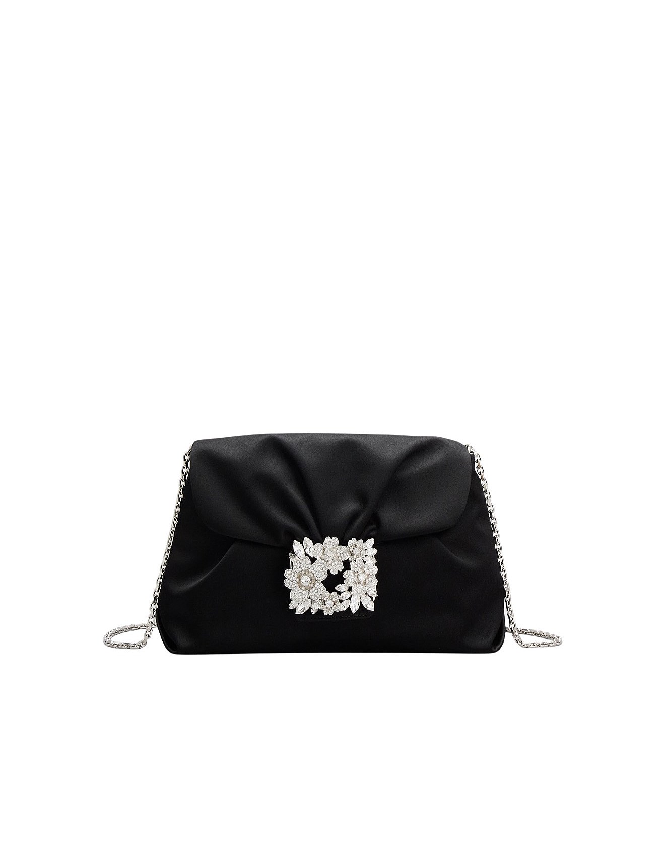 Roger Vivier BOUQUET STRASS BUCKLE DRAPE MINI BAG IN SATIN