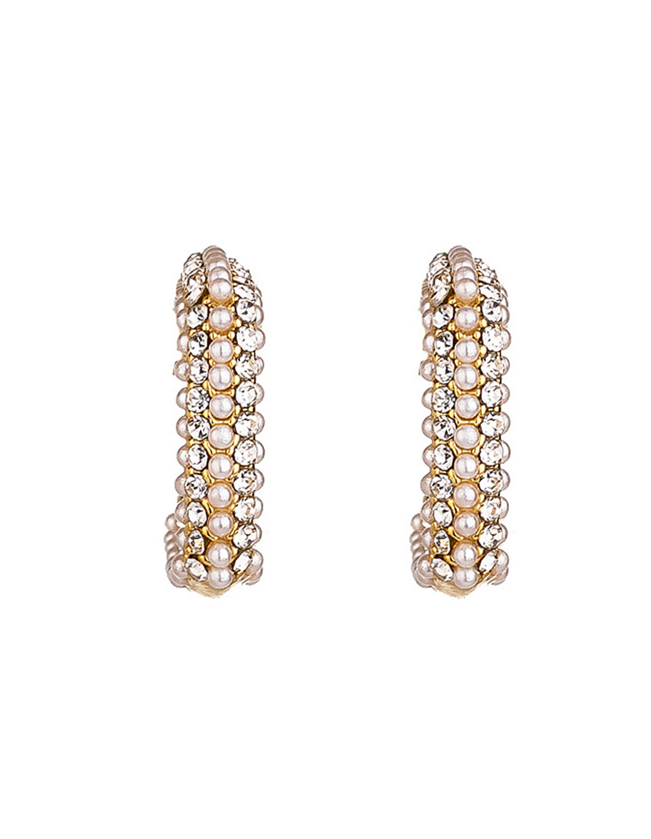 The Two Mrs Grenvilles MICRO PEARL/CZ ANGULAR HOOP EARRING