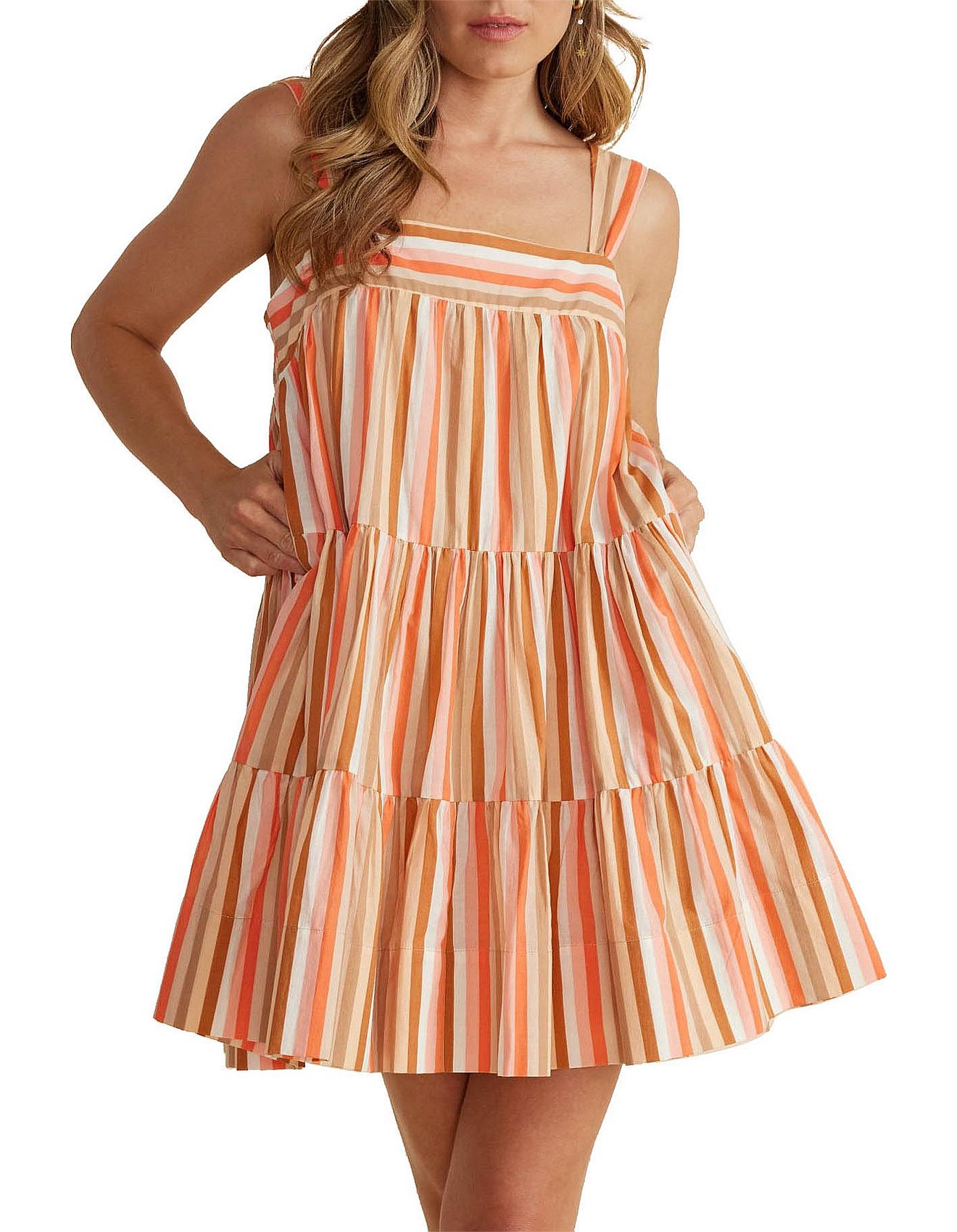 Minkpink EDIE COTTON THICK STRAP TIERED MINI DRESS