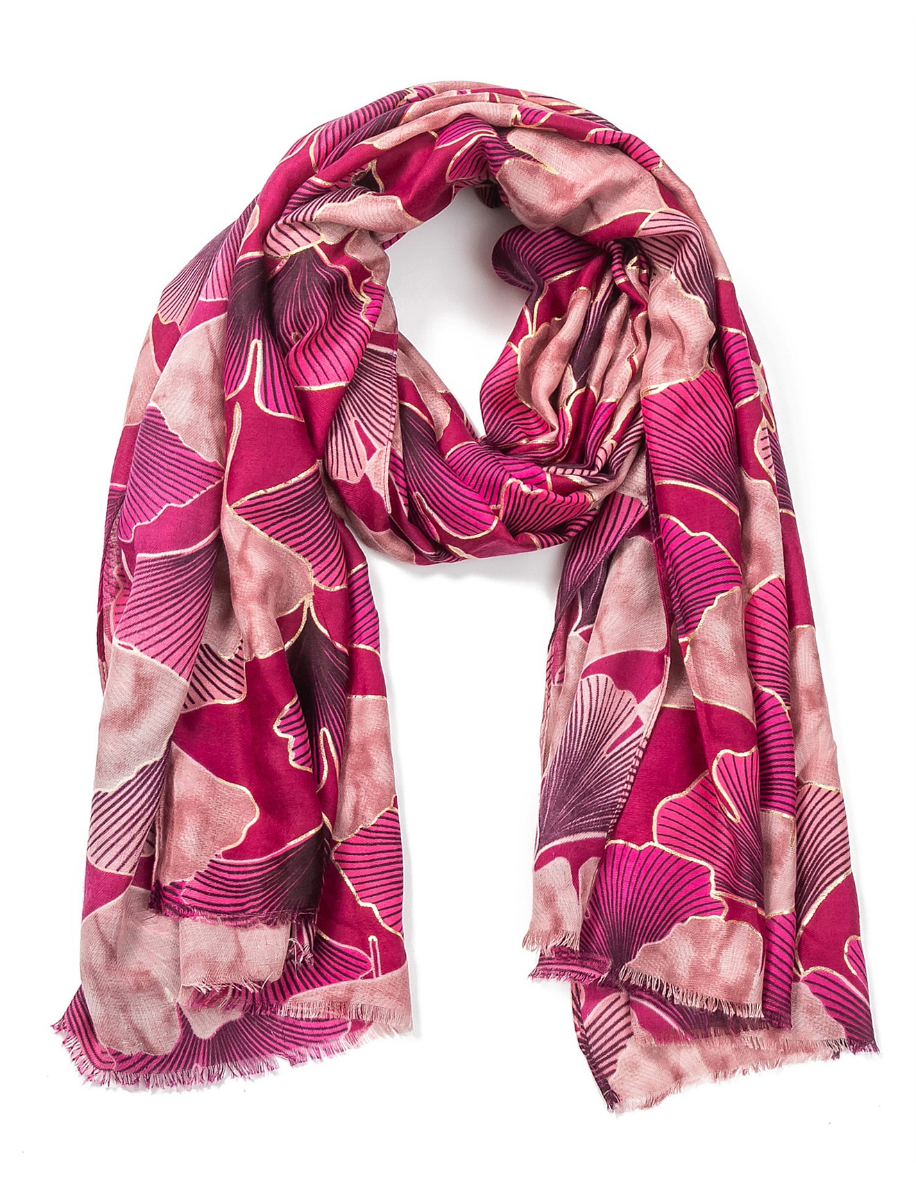 Gregory Ladner LEAVES PRINT SCARF WITH FOIL