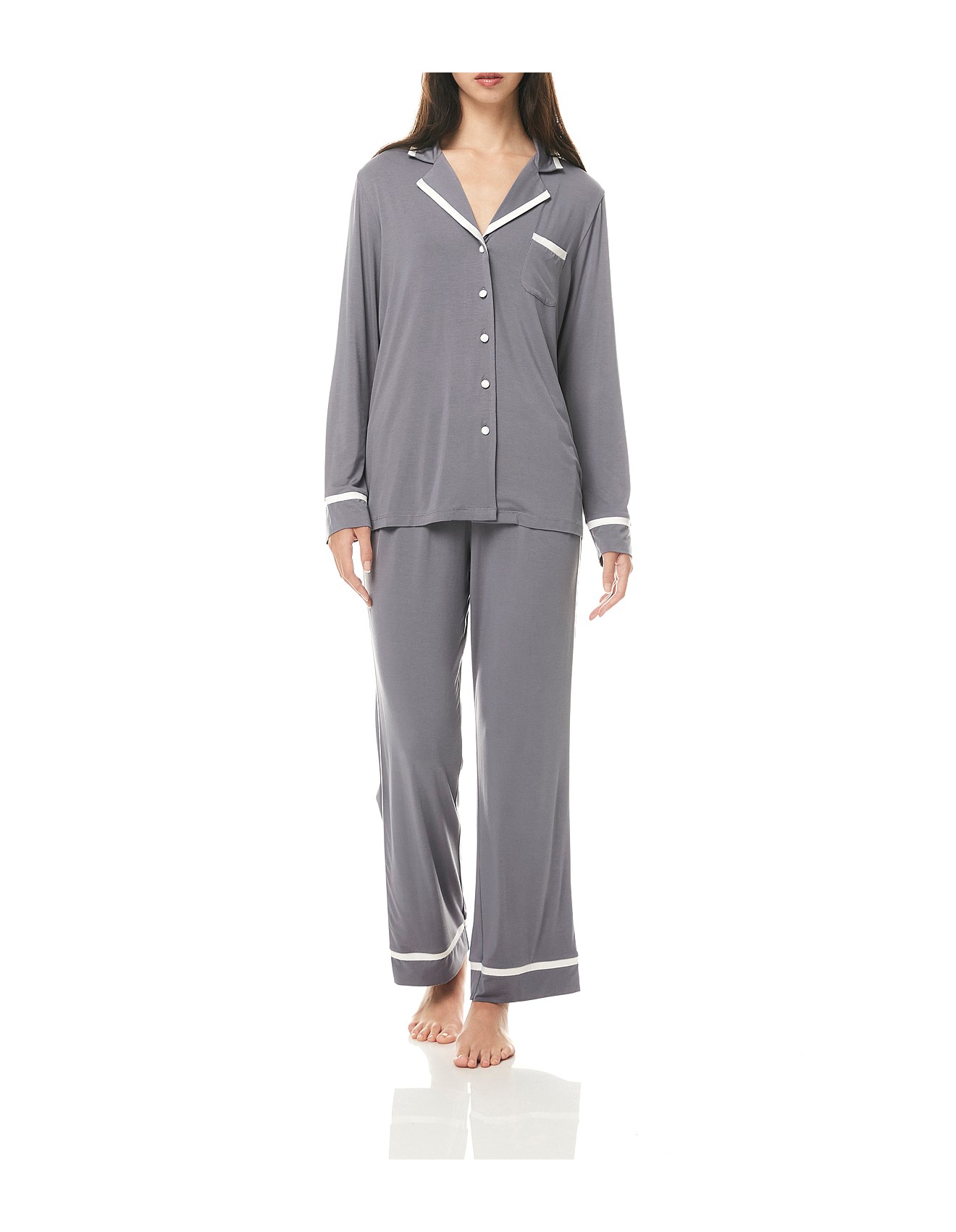 Gingerlilly bamboo with satin trim long sleeve pant pj set