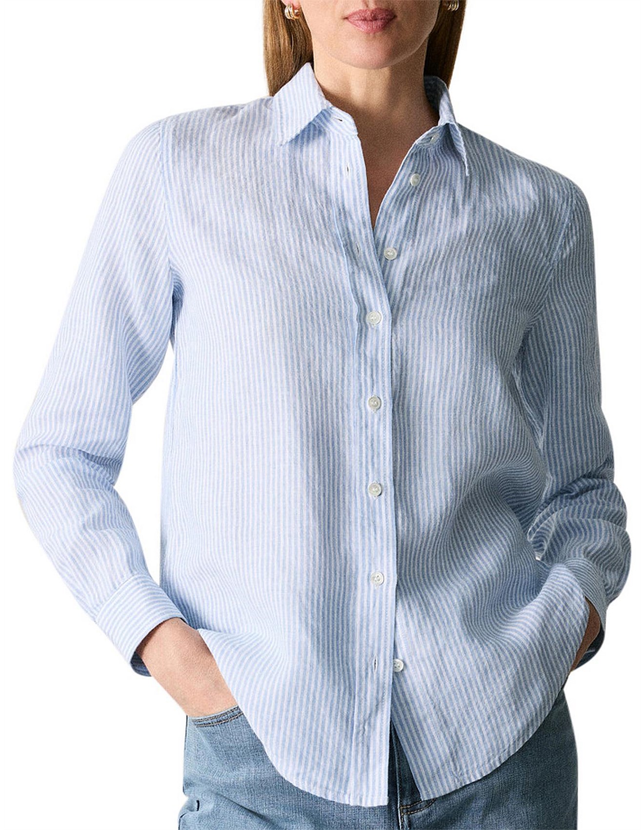 Trenery Yarn Dyed Linen Stripe Classic Shirt