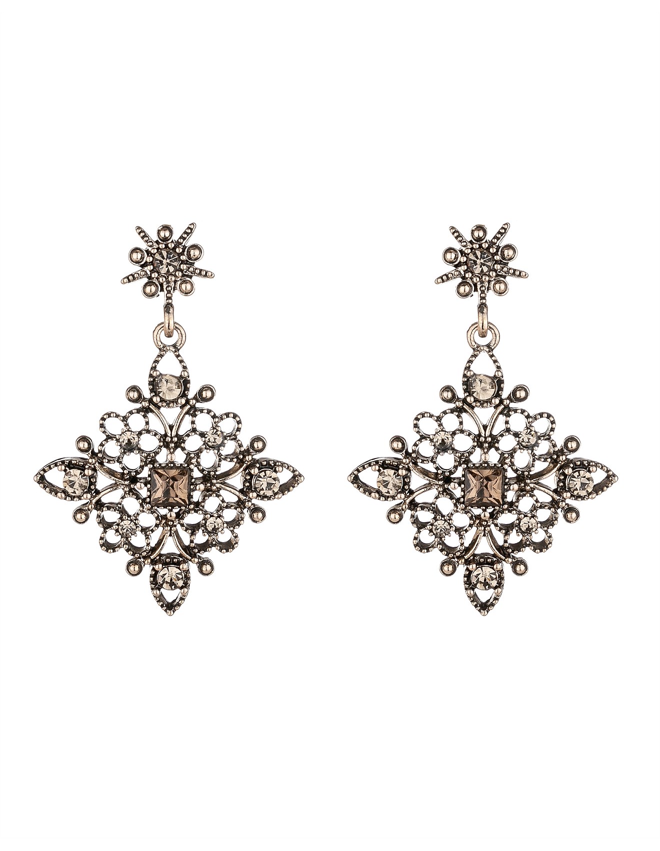 The Two Mrs Grenvilles FILIGREE LOOK DIAMOND DROP EARRING