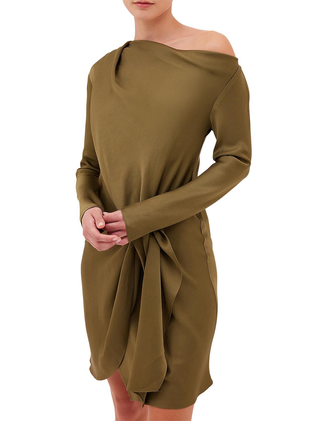 Bianca Spender OLIVE CREPE SATIN MORI MINI DRESS