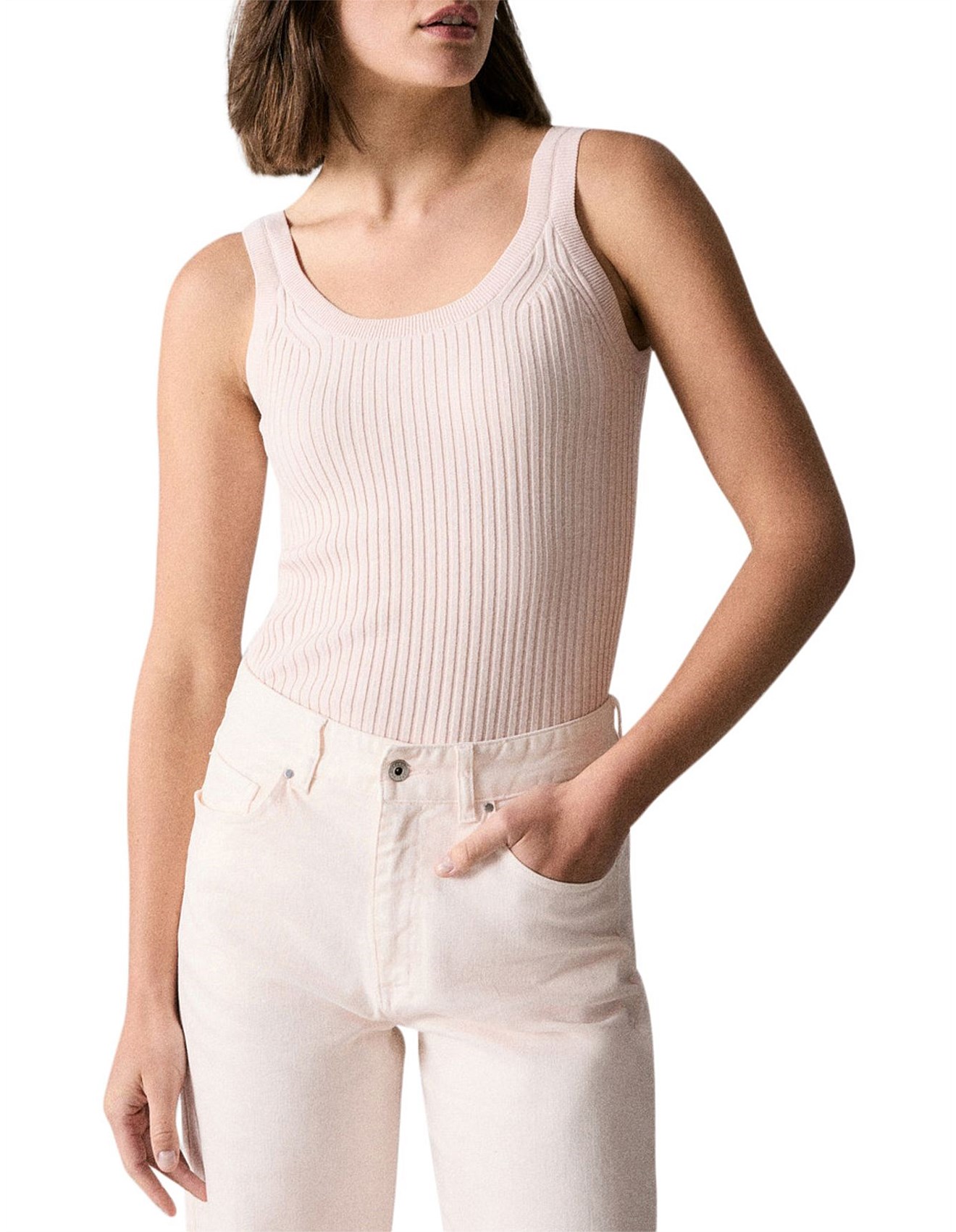 Trenery Cotton Cashmere Blend Rib Knit Tank