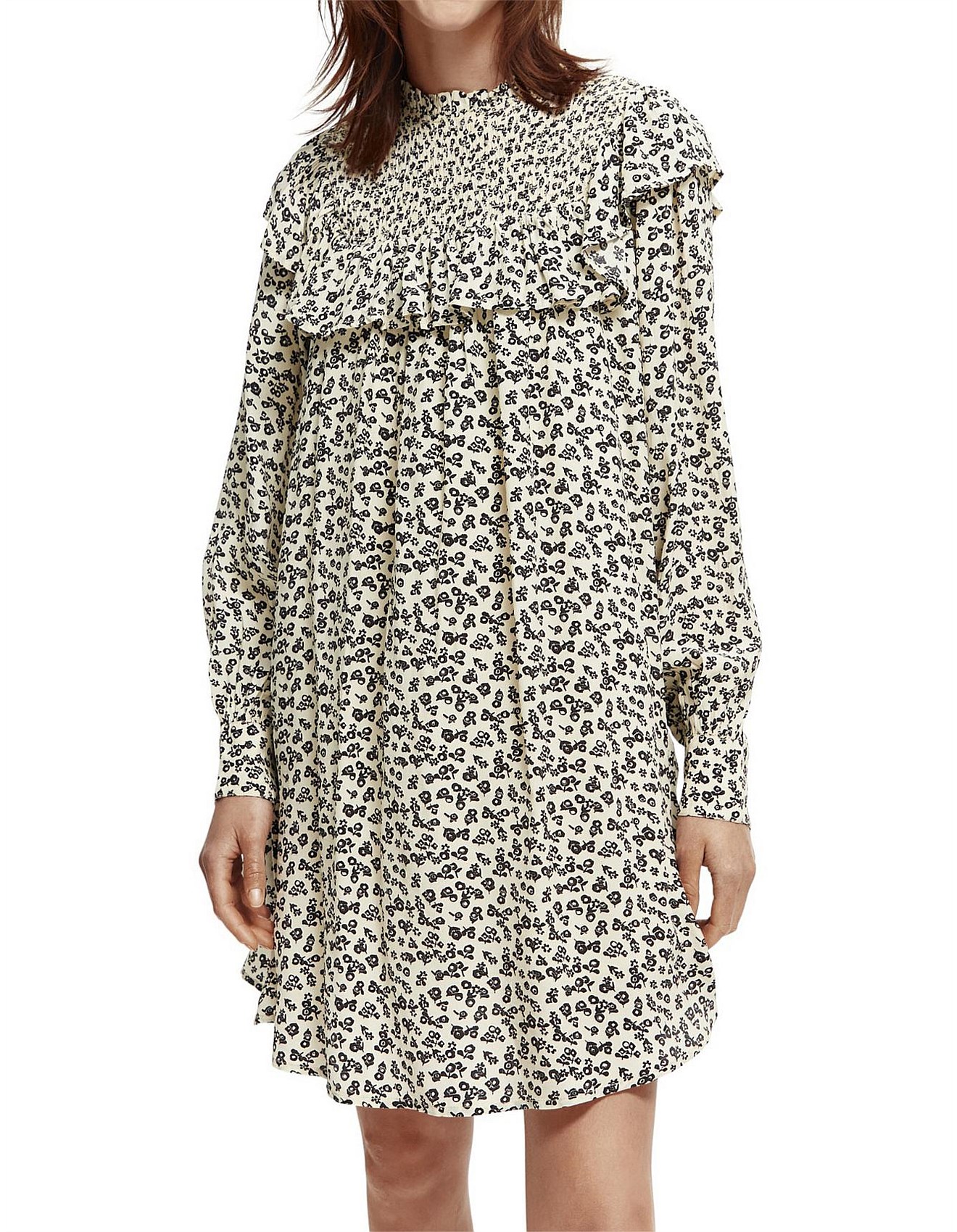 Scotch & Soda Short flowy dress with smock and frill detail