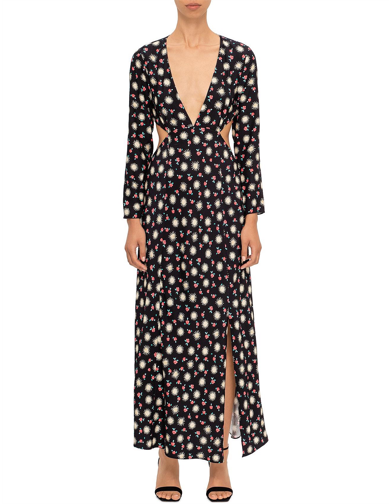 Rixo London ZORA SUN PETAL BLACK MIDI DRESS