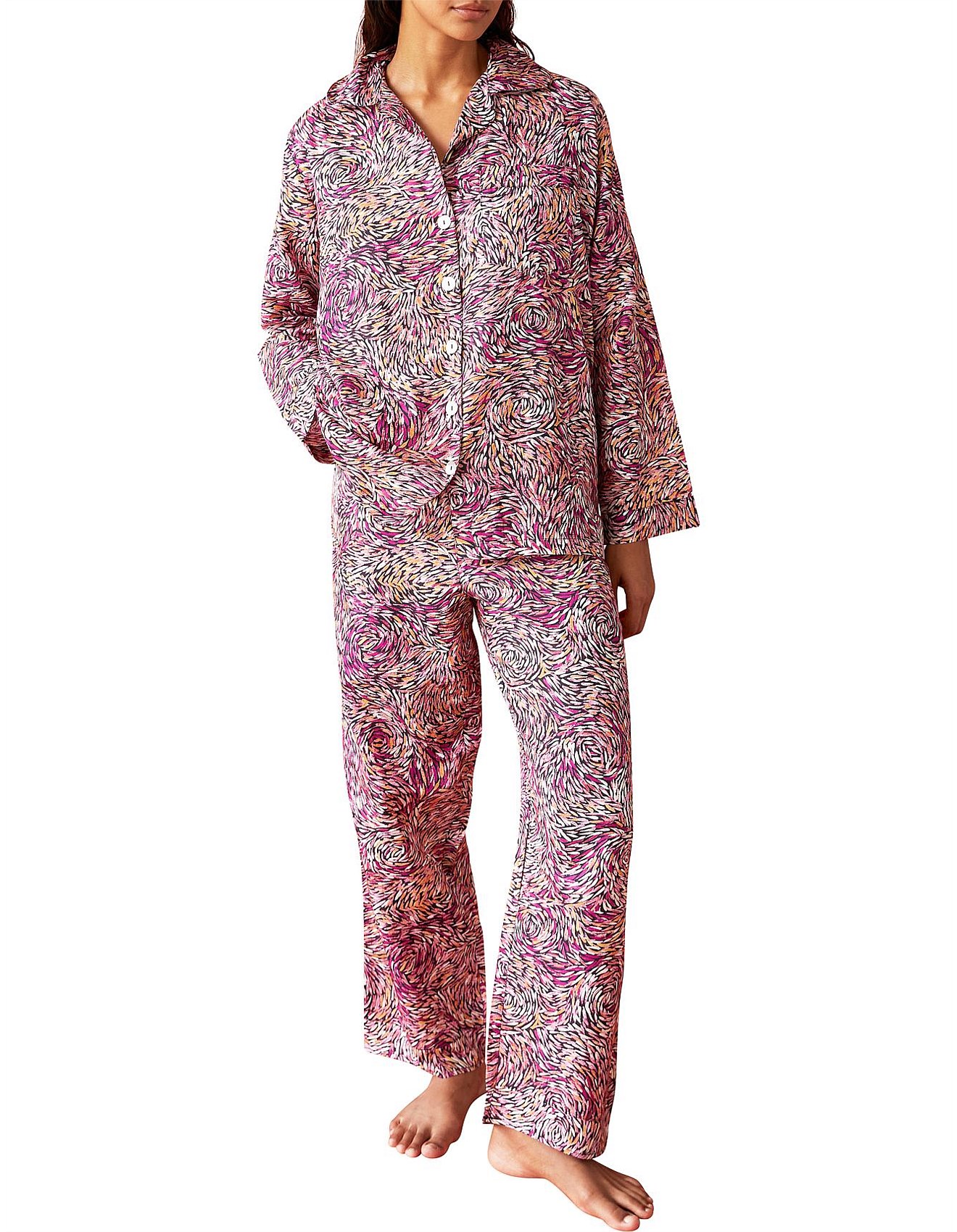 Papinelle wild yam fl piped long sleeve pant pj set