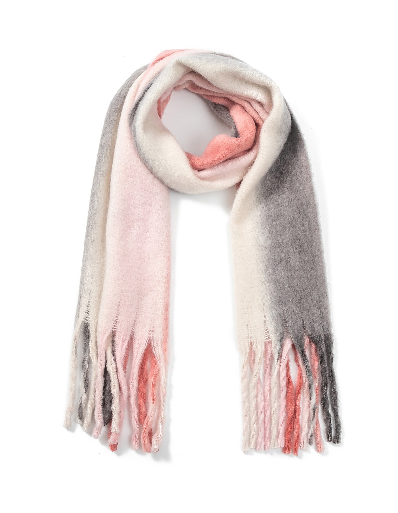 Gregory Ladner VERTICAL STRIPE SCARF WITH LONG FRINGING