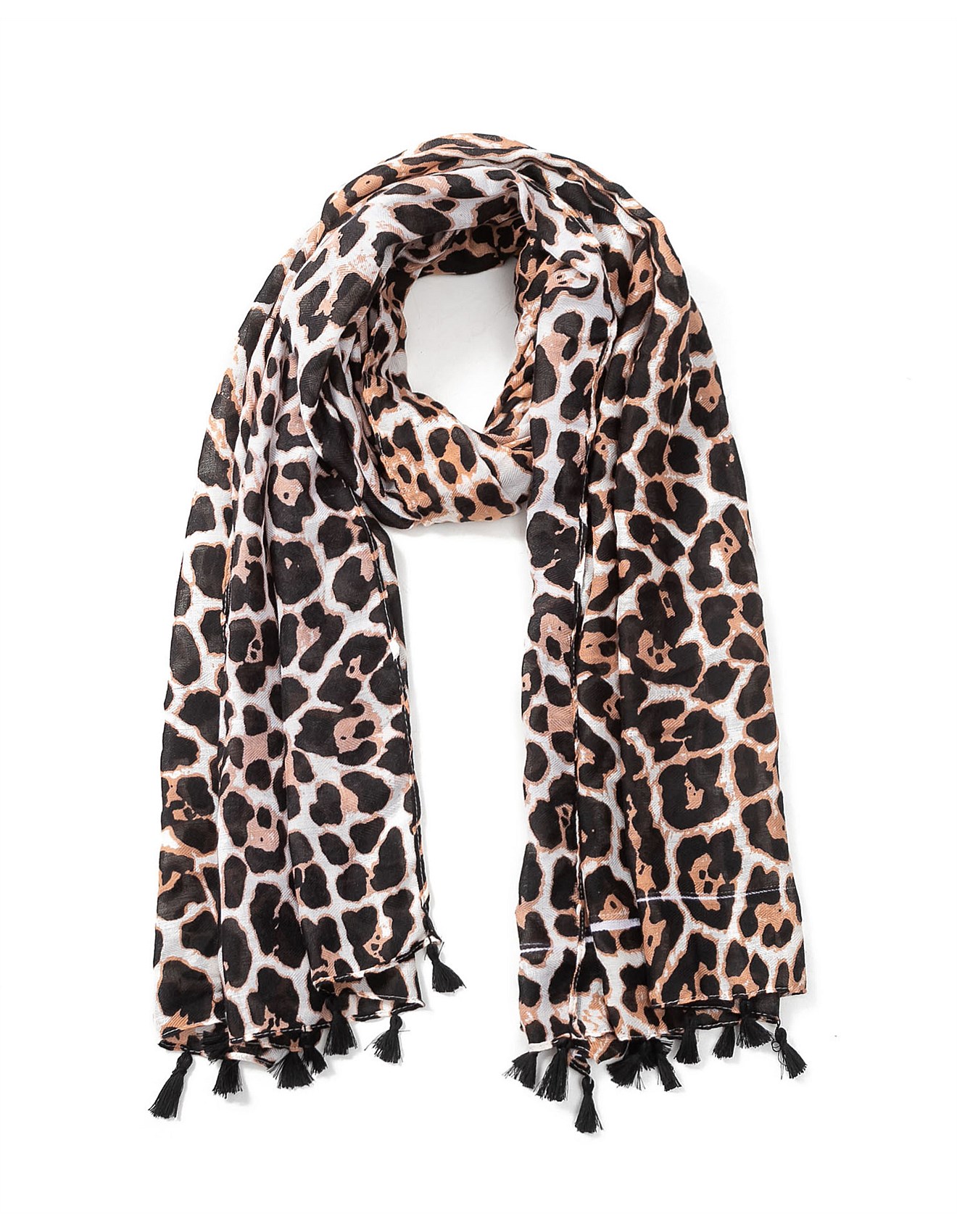 Gregory Ladner ANIMAL PRINT SCARF WITH TASSLES