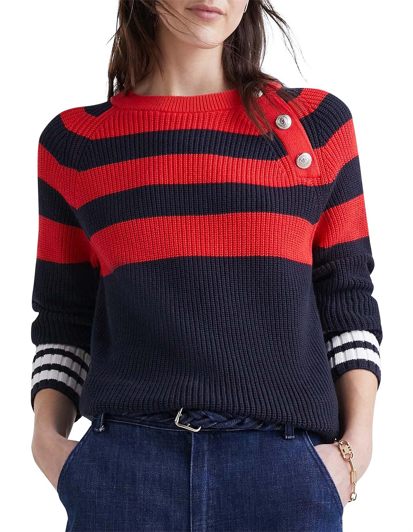 Tommy Hilfiger Colour Block Stripe Raglan Crew Neck Sweater