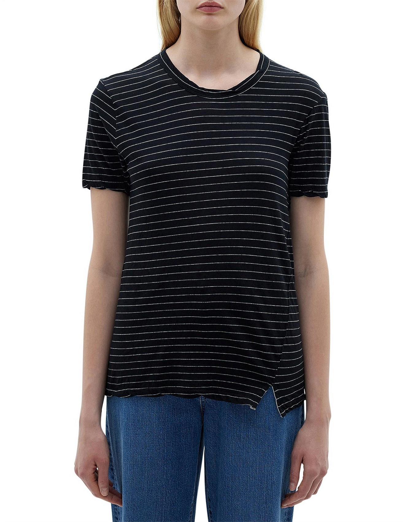 Bassike Stripe Slim Htg Short Sleeve T-Shirt