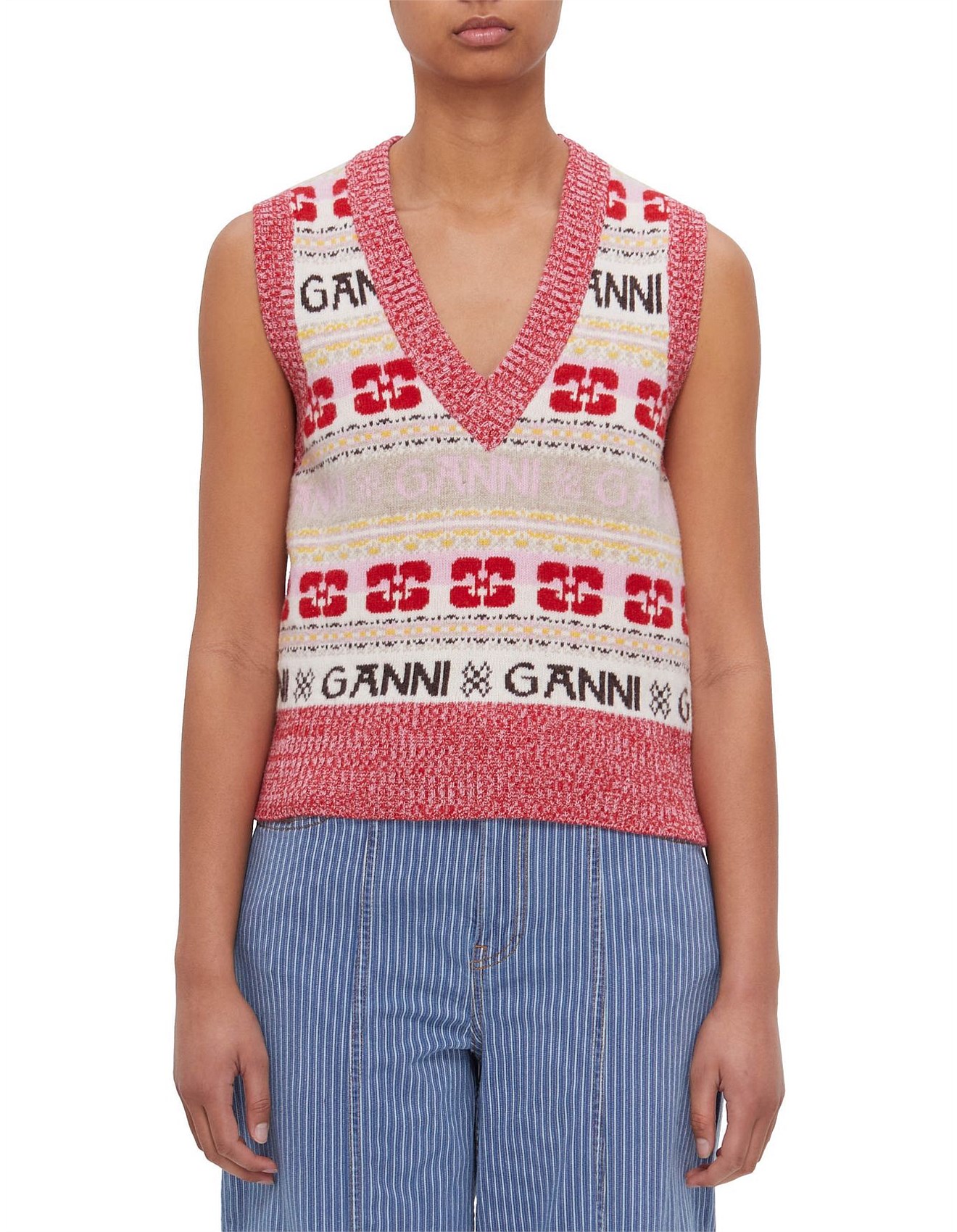 Ganni Wool Vest With All Over Logo