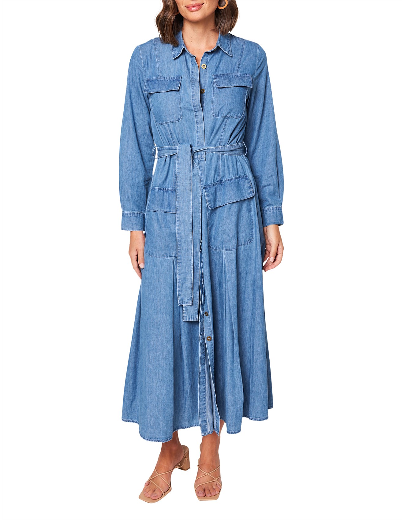 Adrift River Waist Tie Dress in Chambray