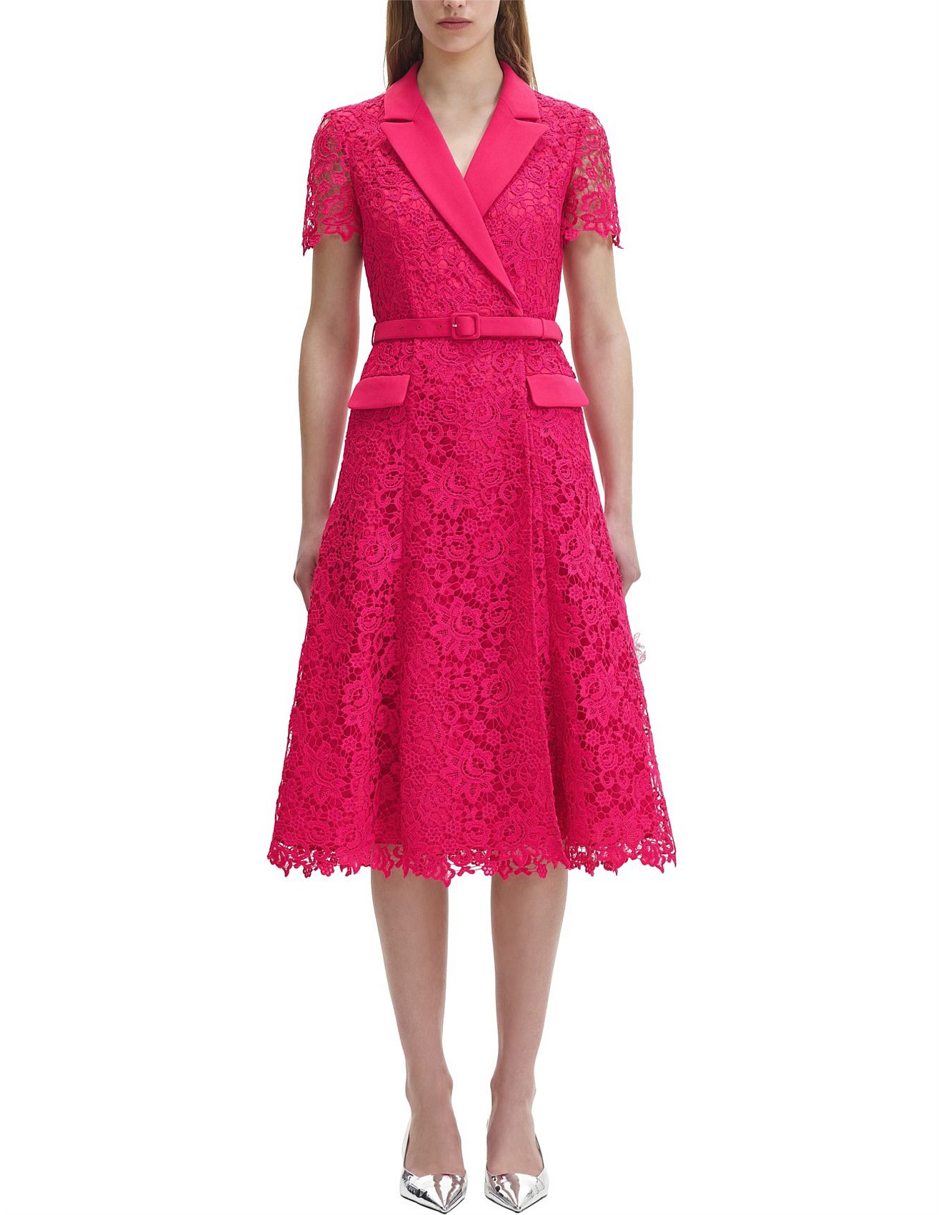 Self-Portrait MAGENTA LACE MIDI DRESS