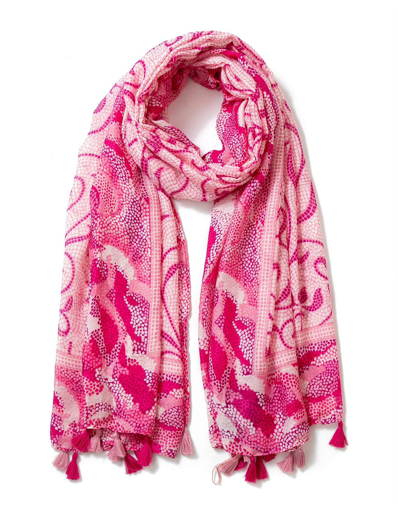 Gregory Ladner SWIRL PRINT SCARF WITH BORDER AND TASSLES