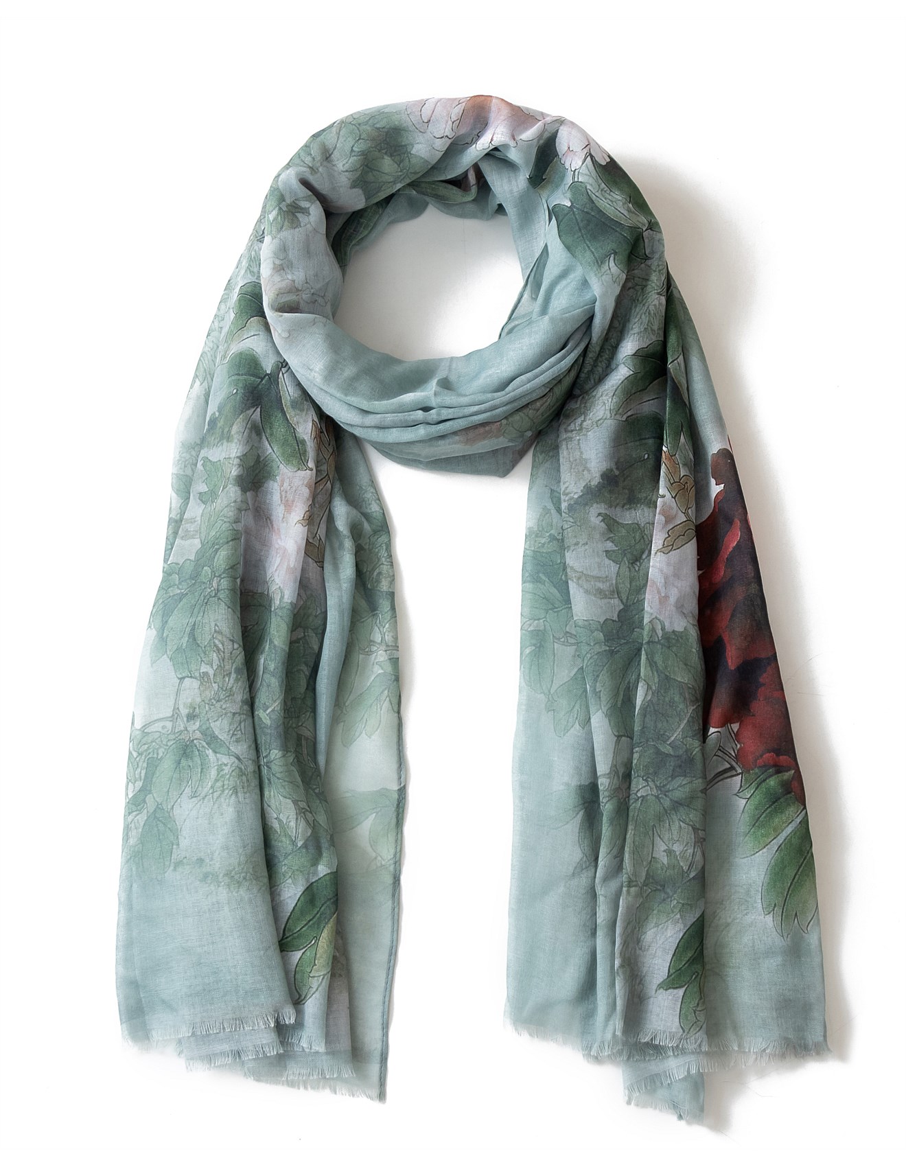 Gregory Ladner FLORAL PRINT SCARF WITH FRAYED EDGE