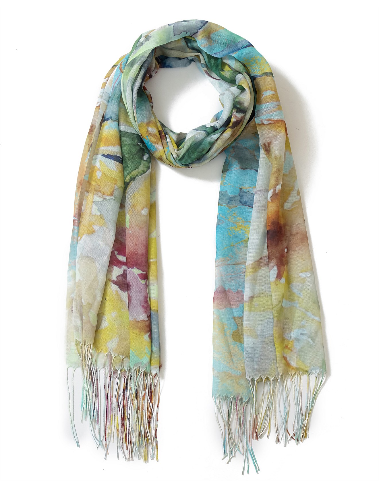 Gregory Ladner SUNFLOWER PRINT SCARF WITH FRINGING